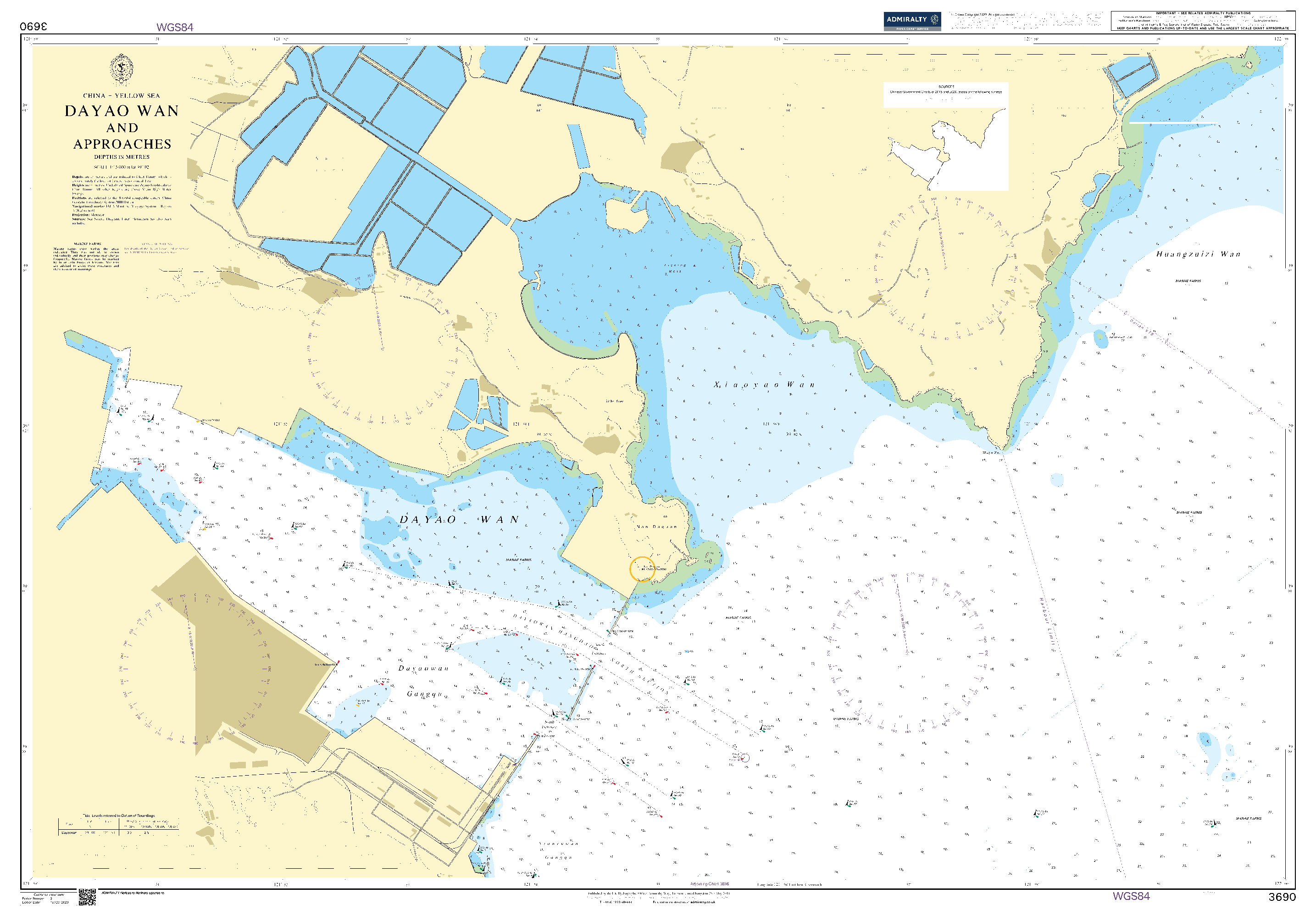 British Admiralty Nautical Chart  3690: China - Yellow Sea, Dayao Wan and Approaches
