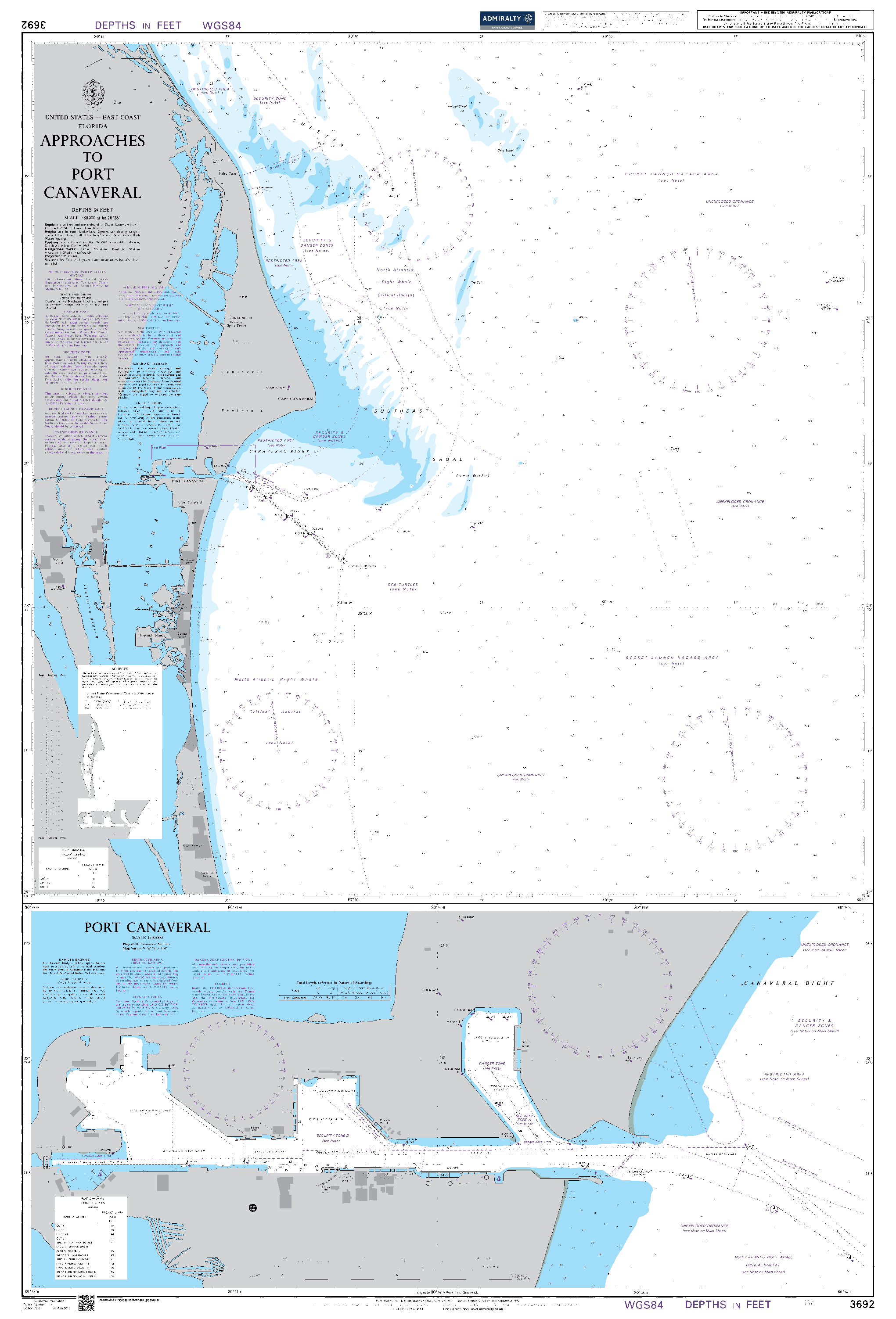 British Admiralty Nautical Chart 3692: Approaches to Port Canaveral