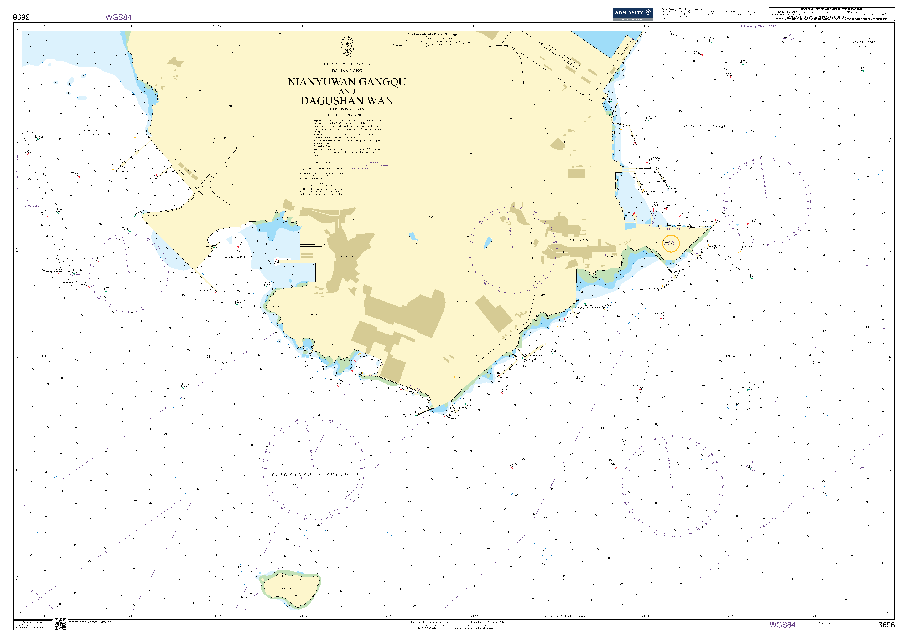 British Admiralty Nautical Chart 3696: Nianyuwan Gangqu and Dagushan Wan