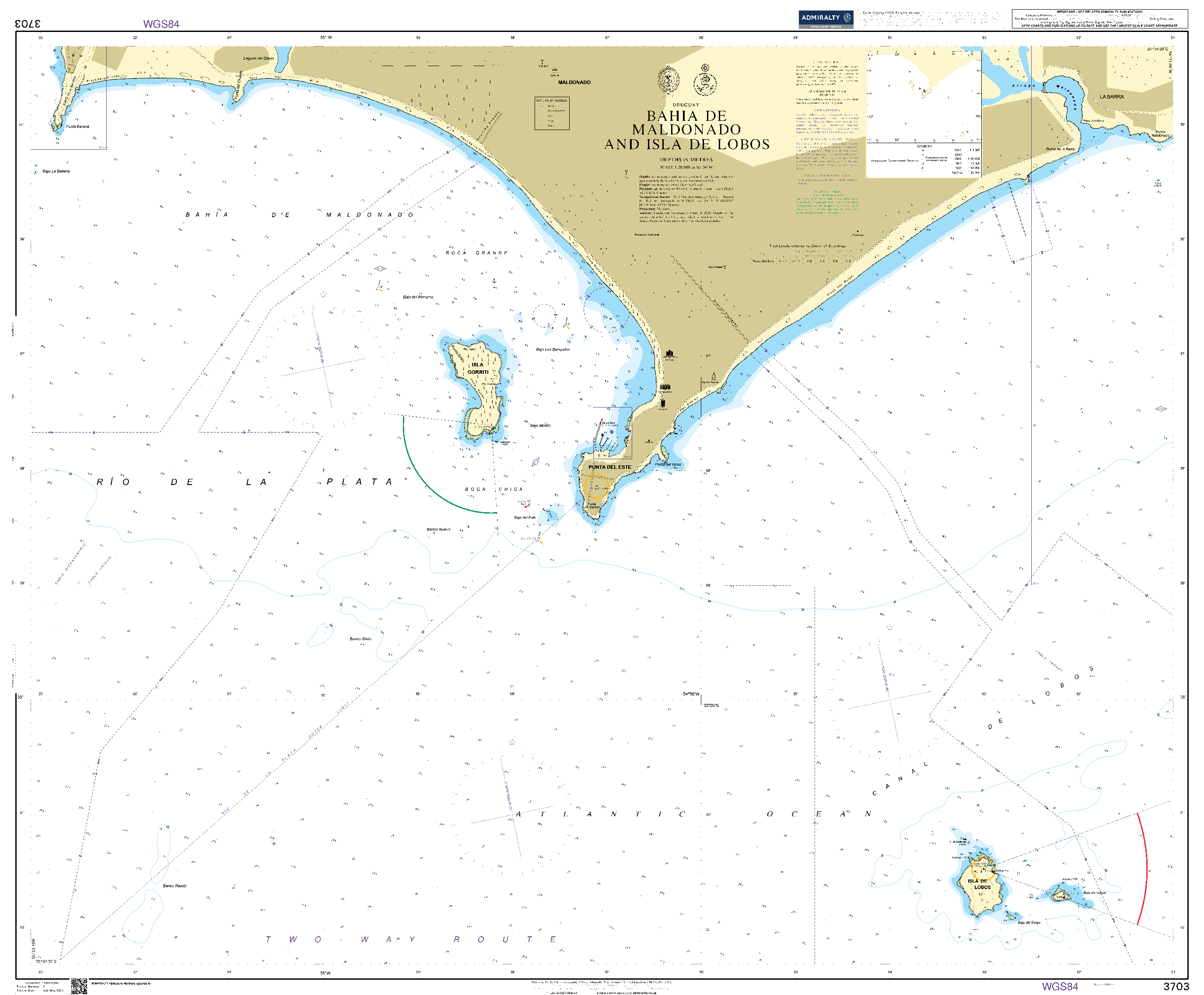 British Admiralty Nautical Chart  3703: Bahia de Maldonado and Isla de Lobos