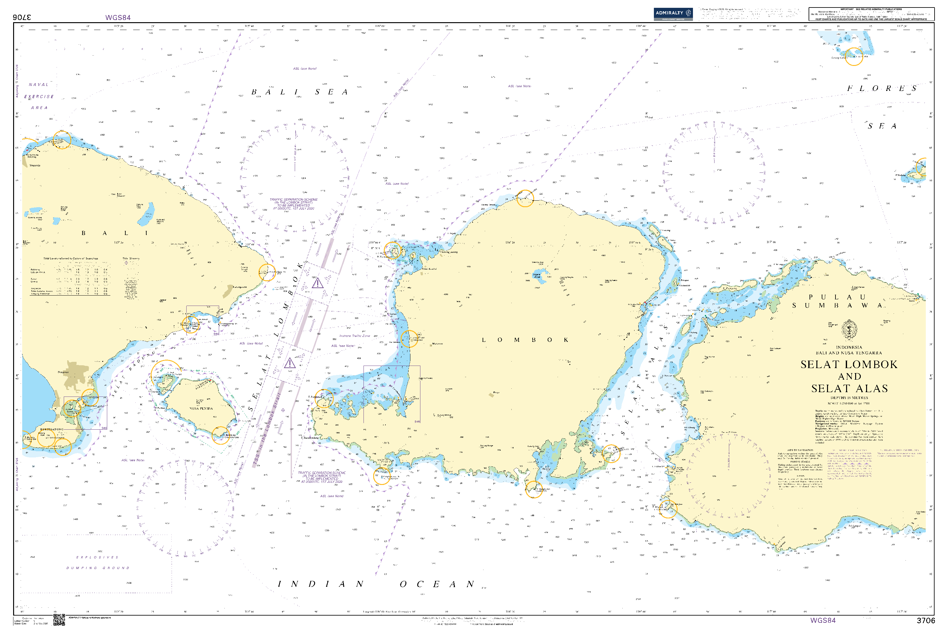 British Admiralty Nautical Chart 3706: Bali and Nusa Tengarra, Selat Lombok and Selat Alas