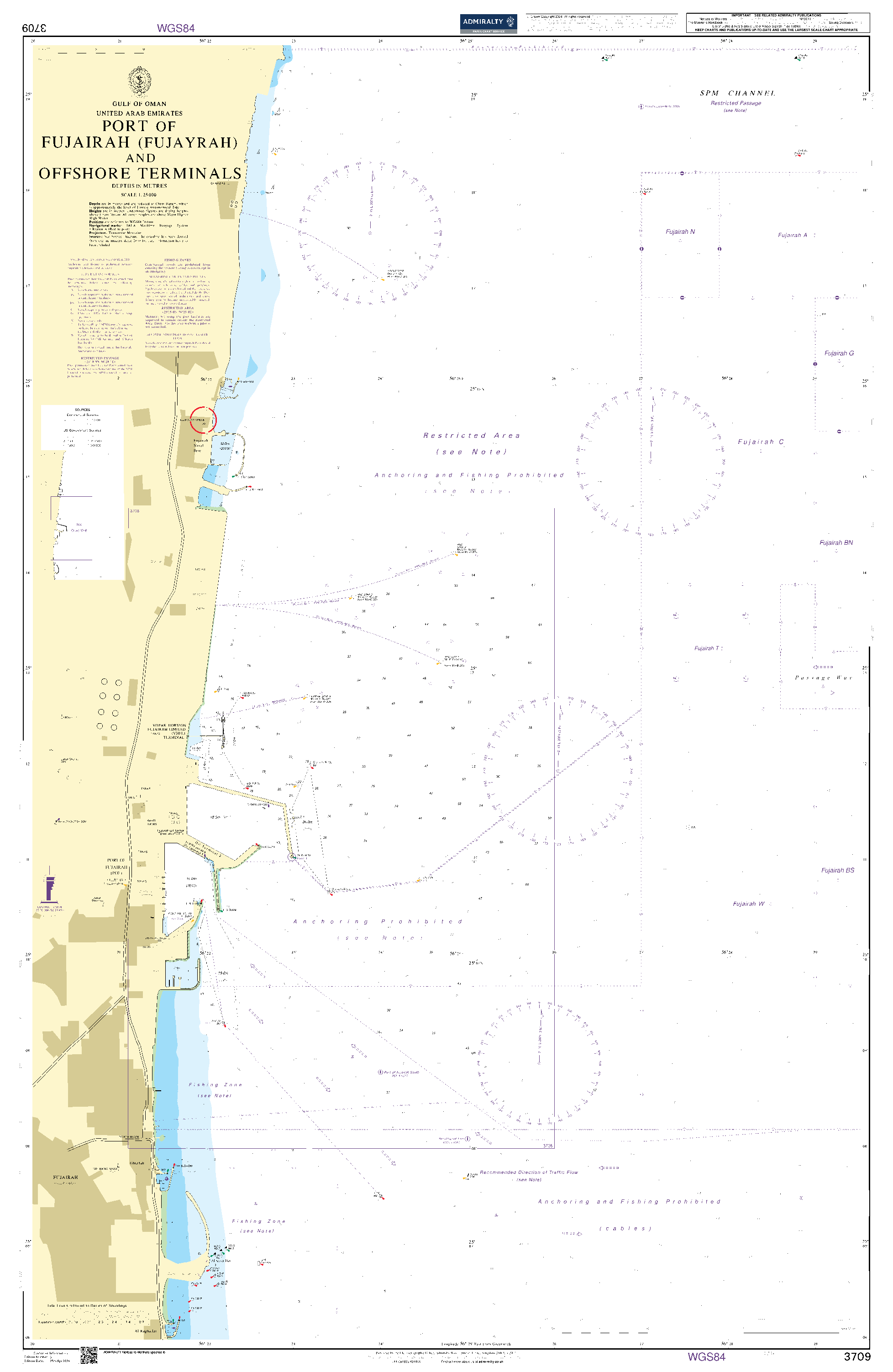 British Admiralty Nautical Chart 3709: Port of Fujairah (Fujayrah) and Offshore Terminals