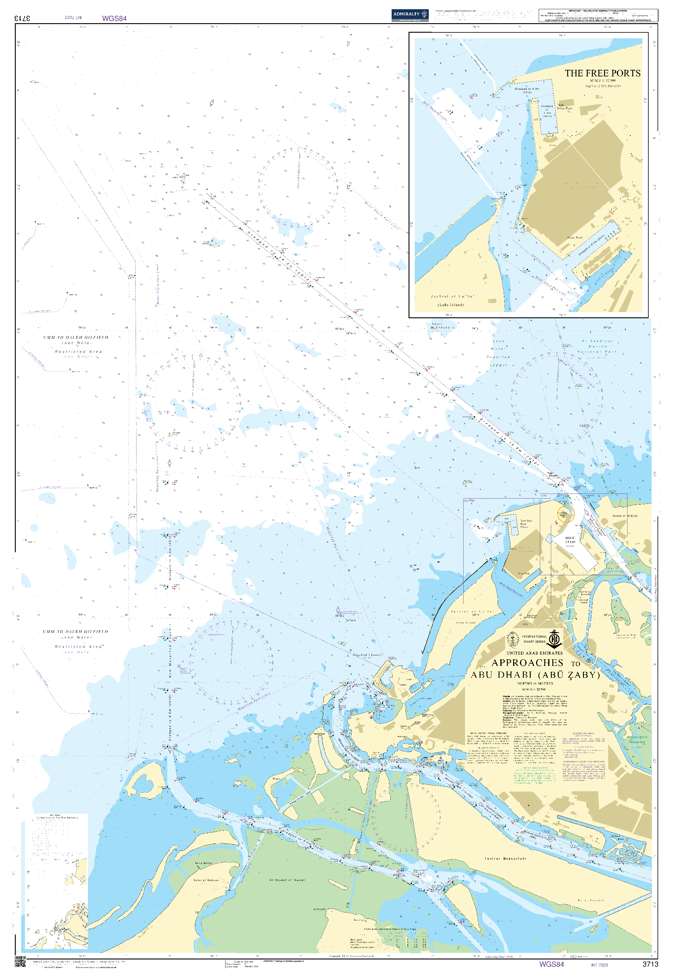 British Admiralty Nautical Chart 3713: United Arab Emirates, Approaches to Abu Dhabi (Abu Zaby)