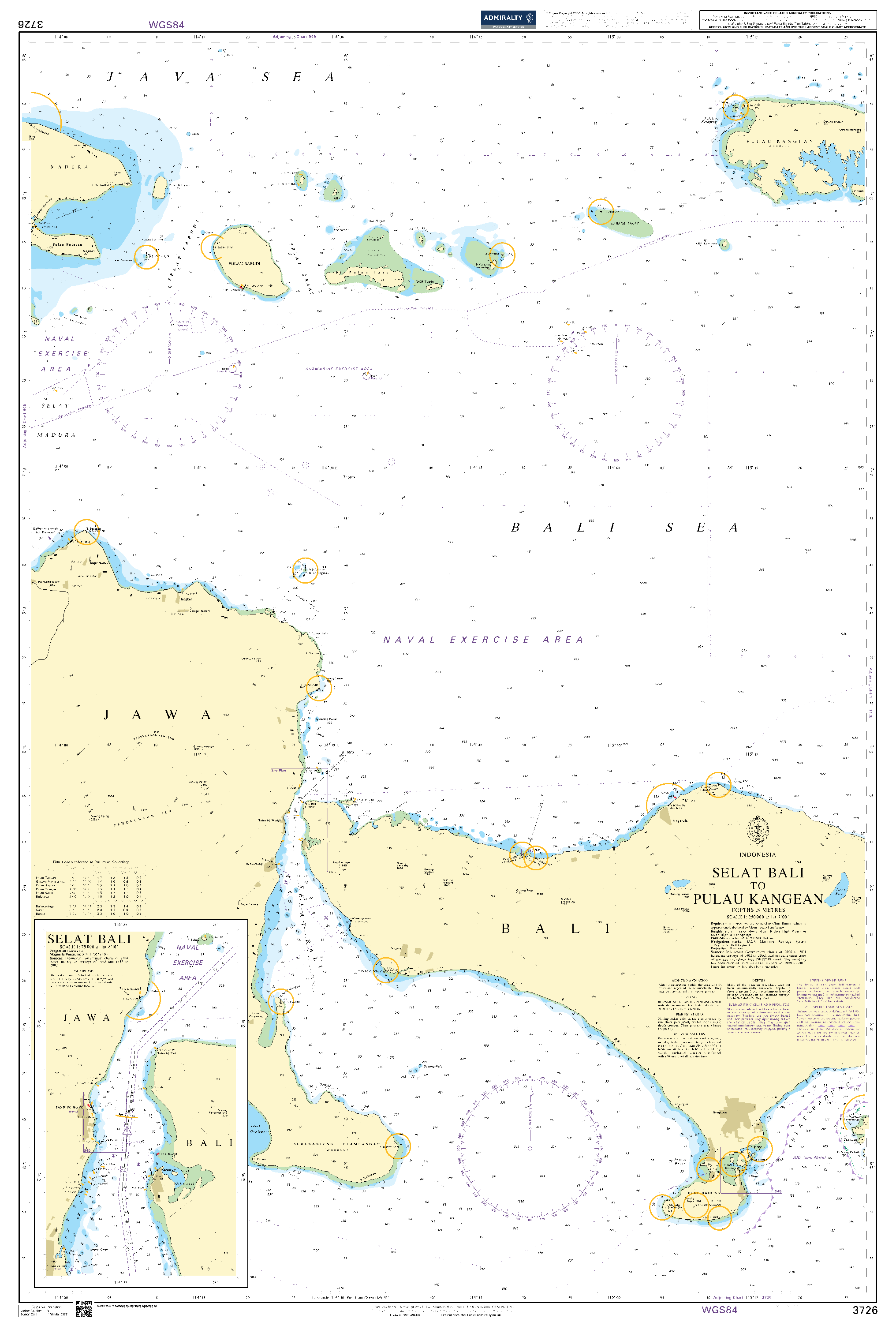 British Admiralty Nautical Chart 3726: Selat Bali to Pulau Kangean