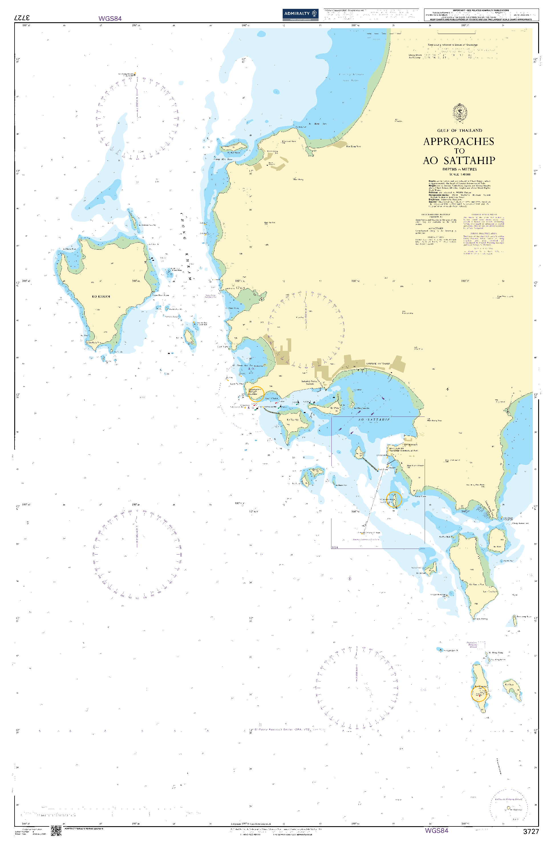 British Admiralty Nautical Chart 3727: Approaches to Ao Sattahip