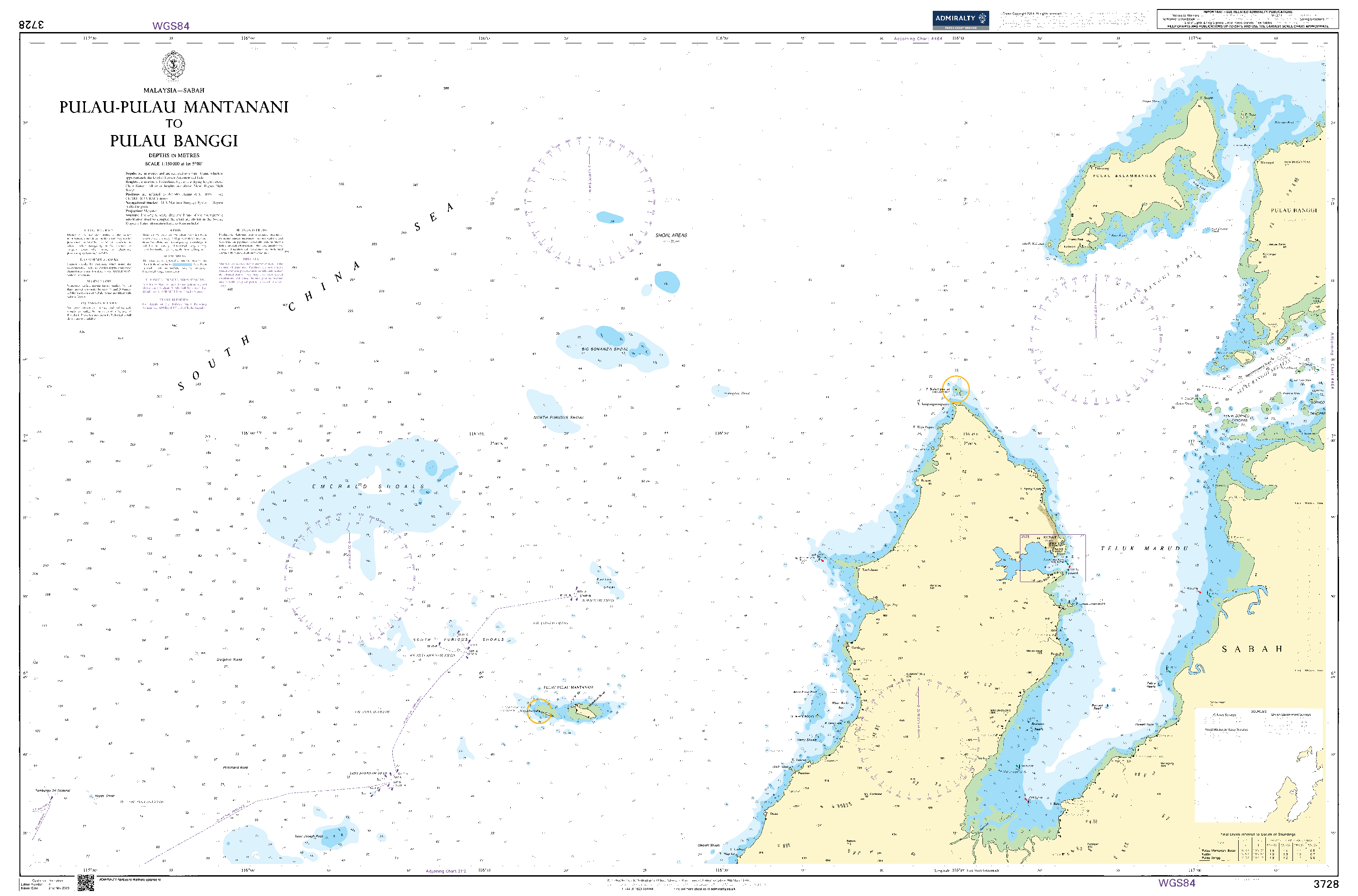 British Admiralty Nautical Chart 3728: Malaysia – Sabah, Pulau-Pulau Mantanani to Pulau Banggi