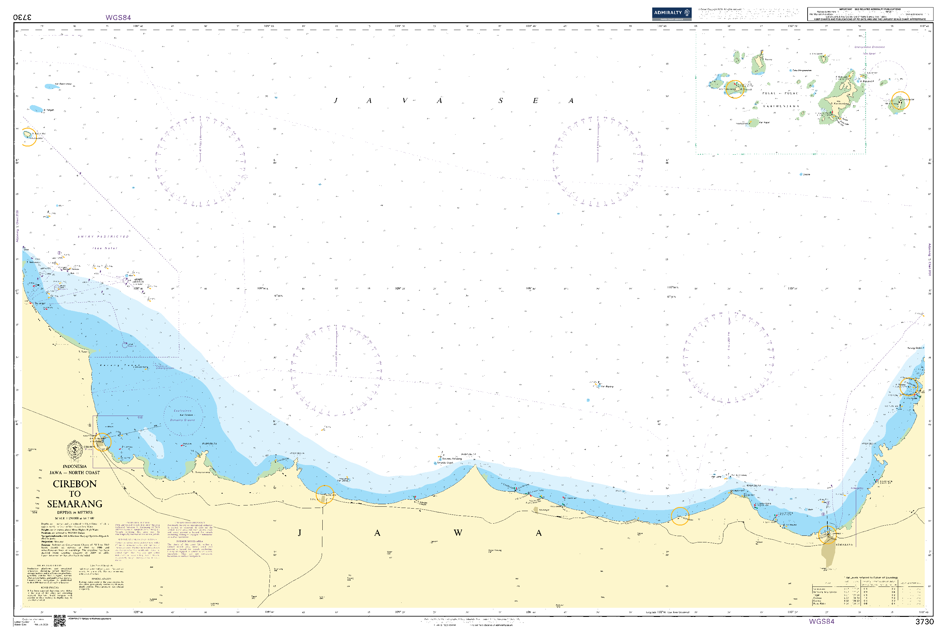 British Admiralty Nautical Chart  3730: Cirebon to Semarang