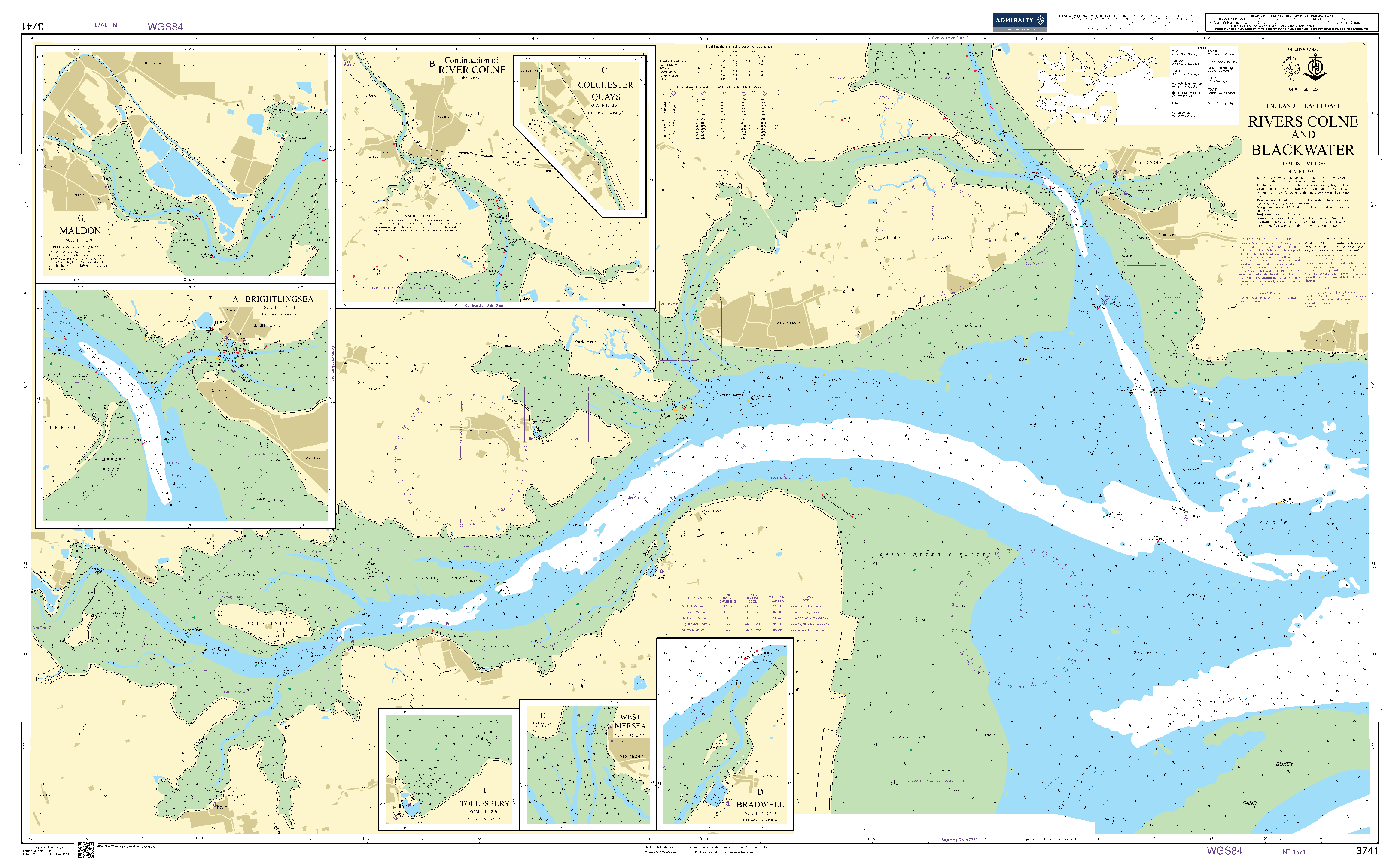 British Admiralty Nautical Chart 3741: England - East Coast, Rivers Colne and Blackwater