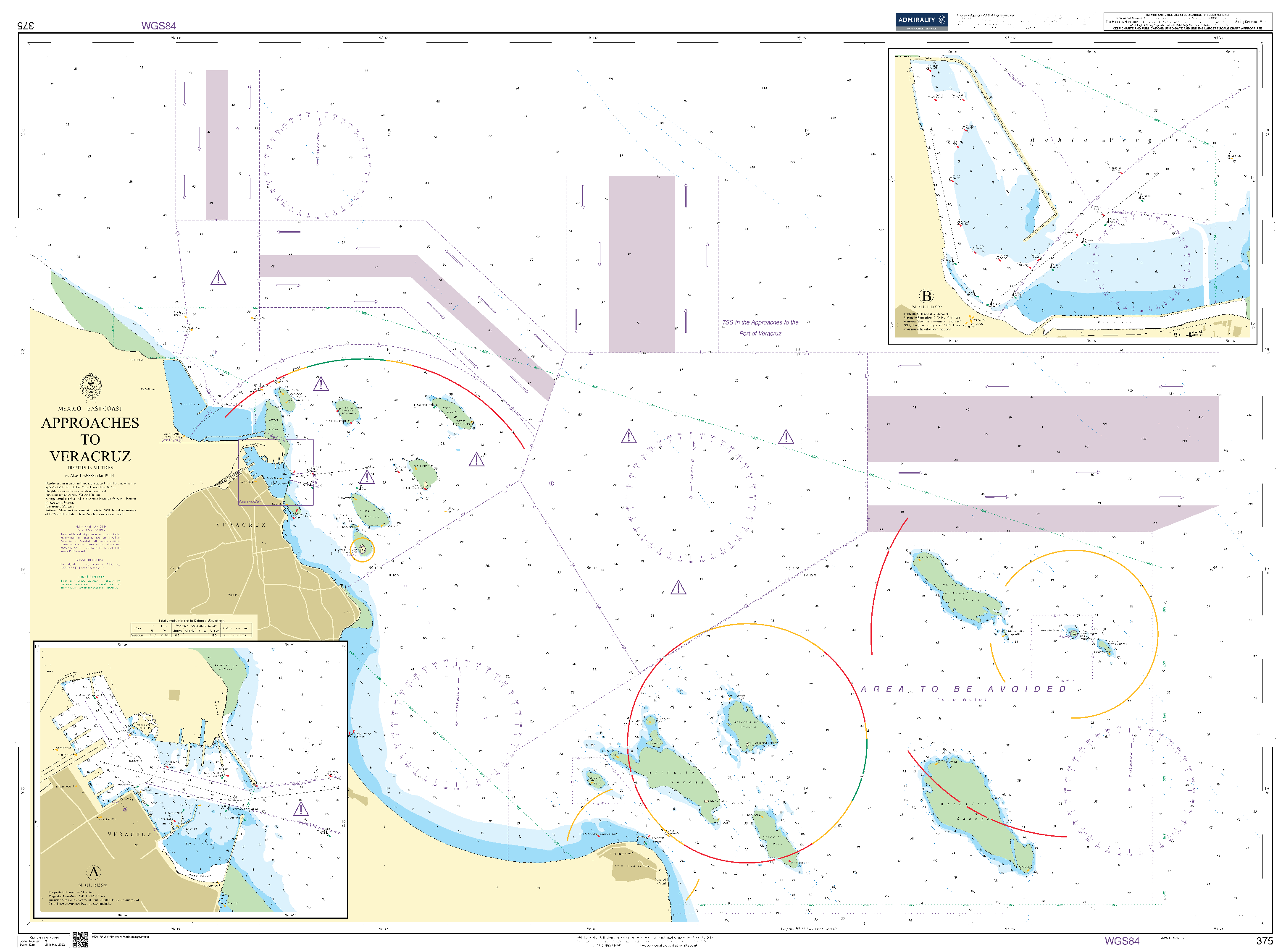 British Admiralty Nautical Chart 375: Mexico - East Coast, Approaches to Veracruz