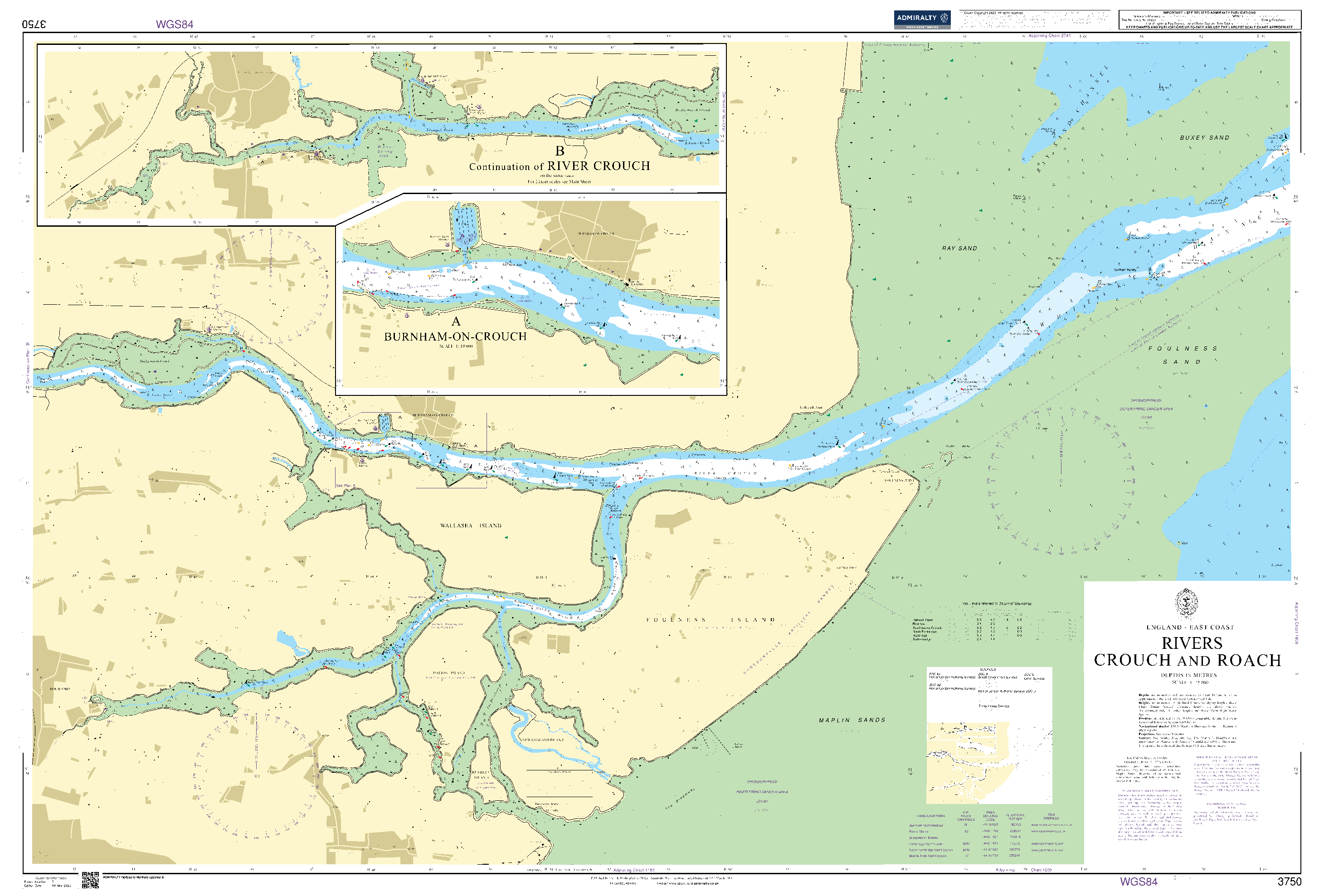 British Admiralty Nautical Chart 3750: Rivers Crouch and Roach