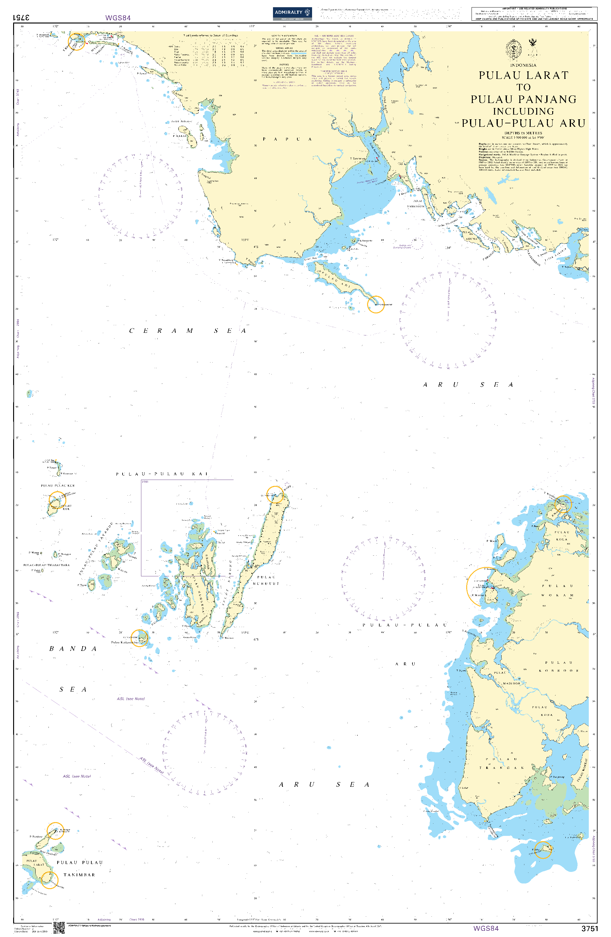 British Admiralty Nautical Chart 3751: Pulau Larat to Pulau Panjang including Pulau-Pulau Aru