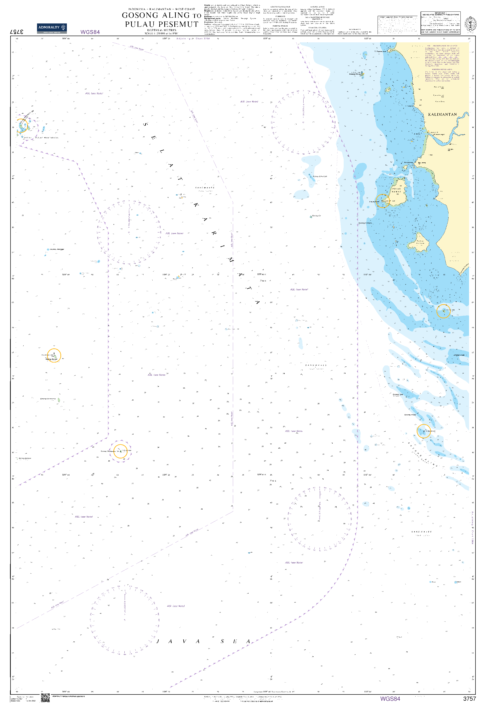 British Admiralty Nautical Chart 3757: Gosong Aling to Pulau Pesemut