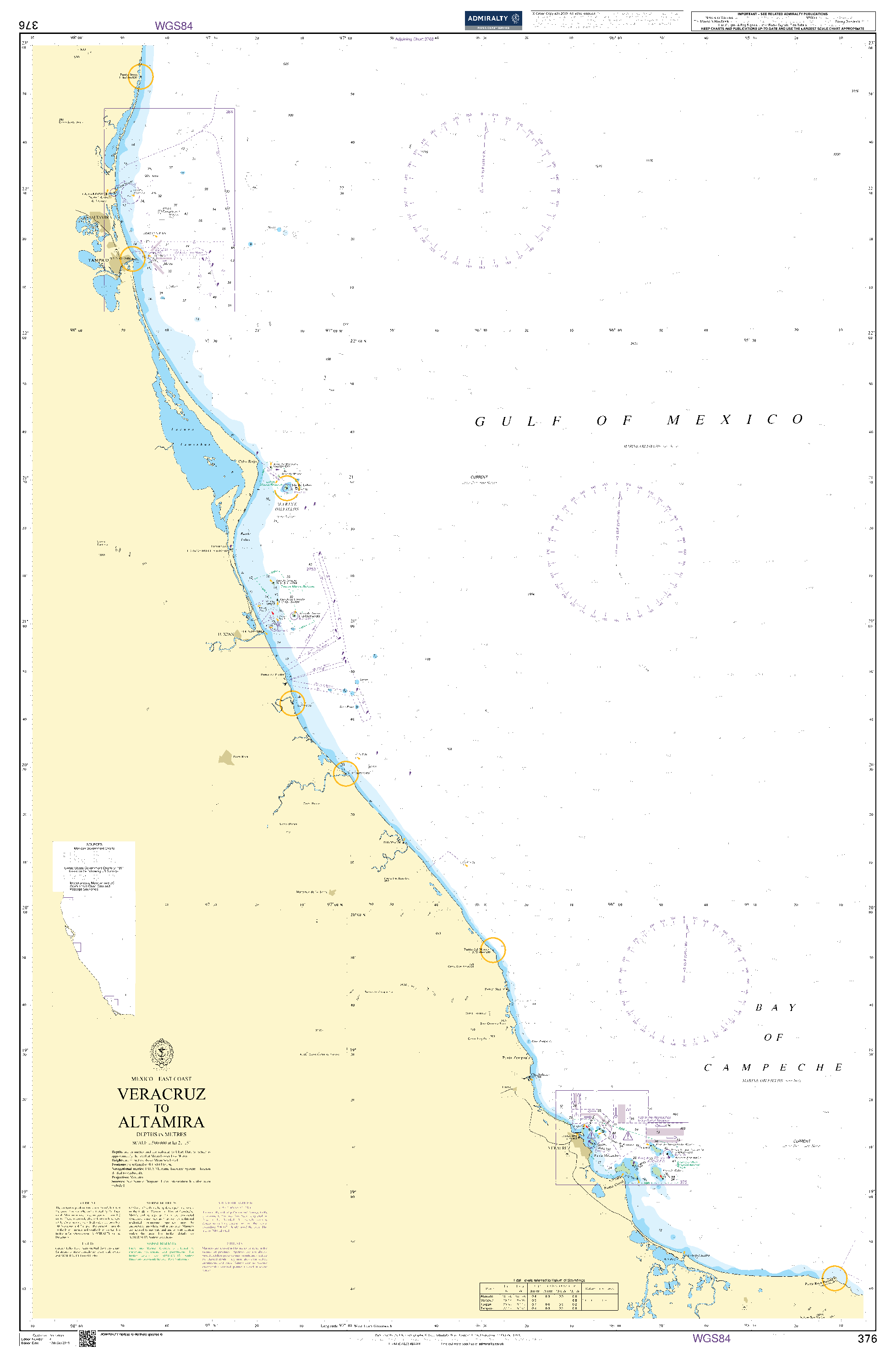 British Admiralty Nautical Chart 376: Mexico - East Coast, Veracruz to Altamira
