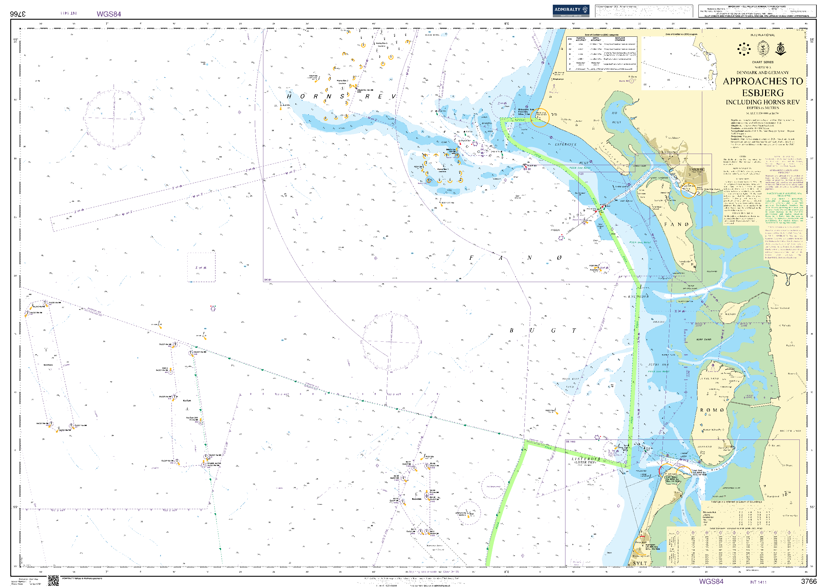 British Admiralty Nautical Chart 3766: Approaches to Esbjerg including Horns Rev