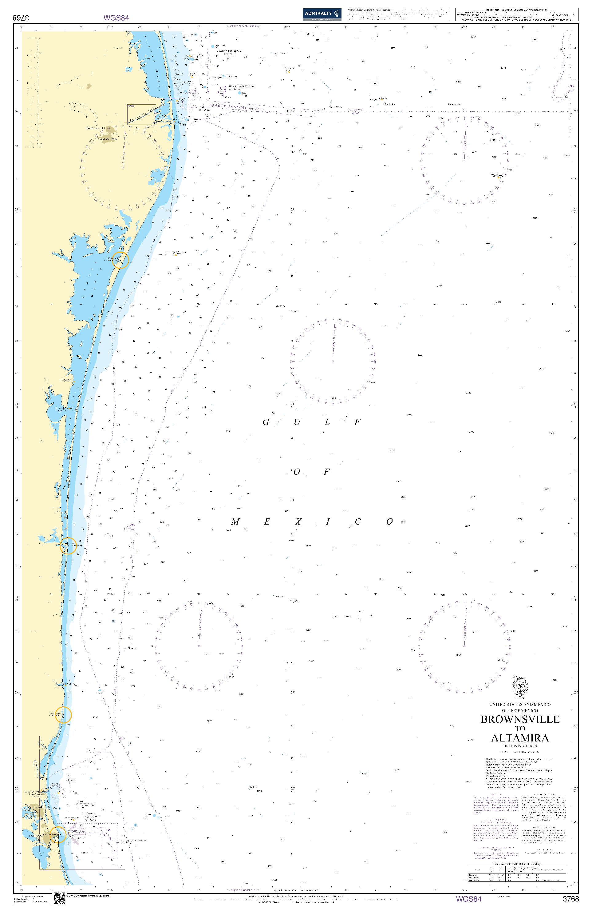 British Admiralty Nautical Chart 3768: United States and Mexico - Gulf of Mexico, Brownsville to Altamira