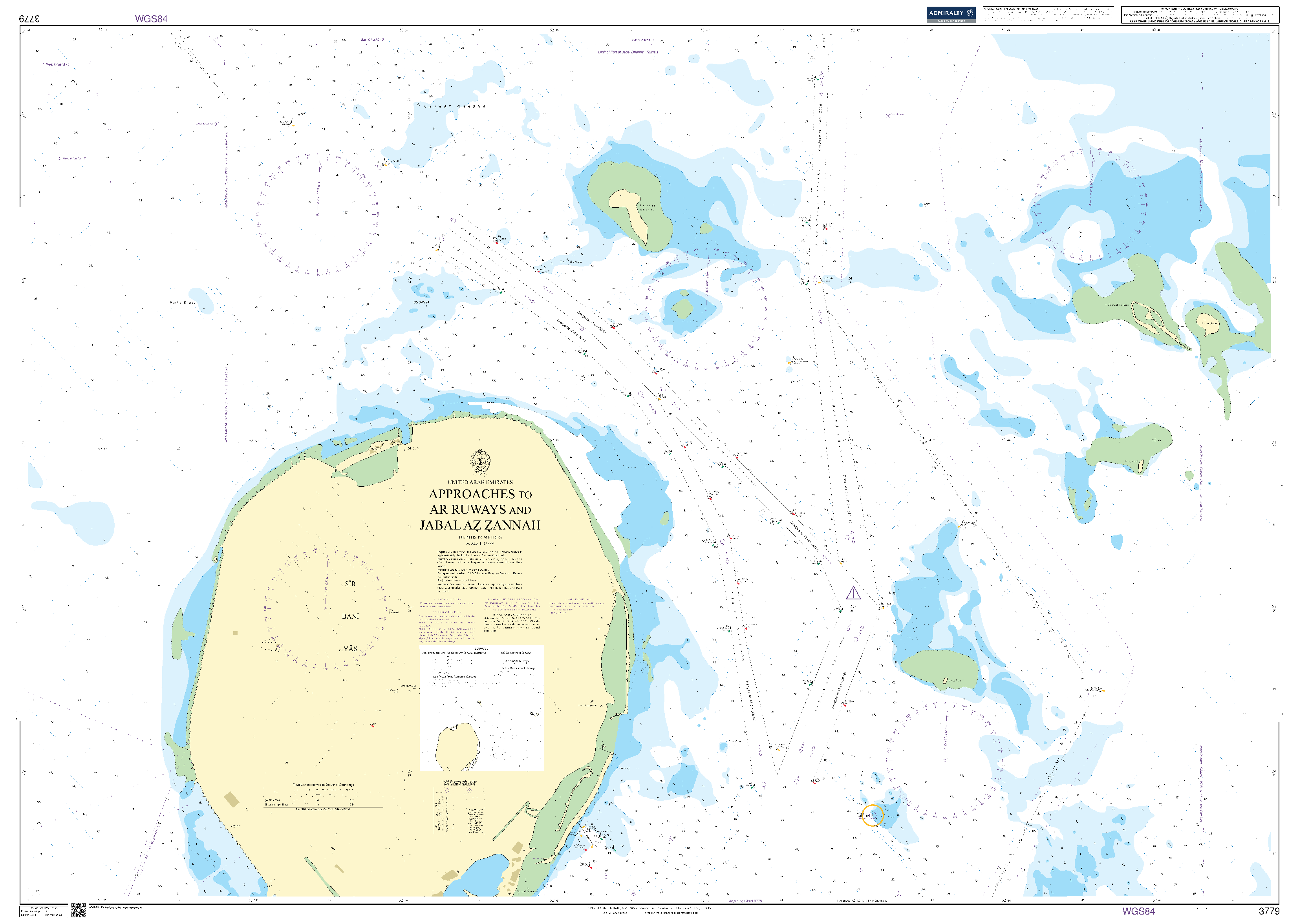 British Admiralty Nautical Chart 3779: Approaches to Ar Ruways and Jabal Az Zannah