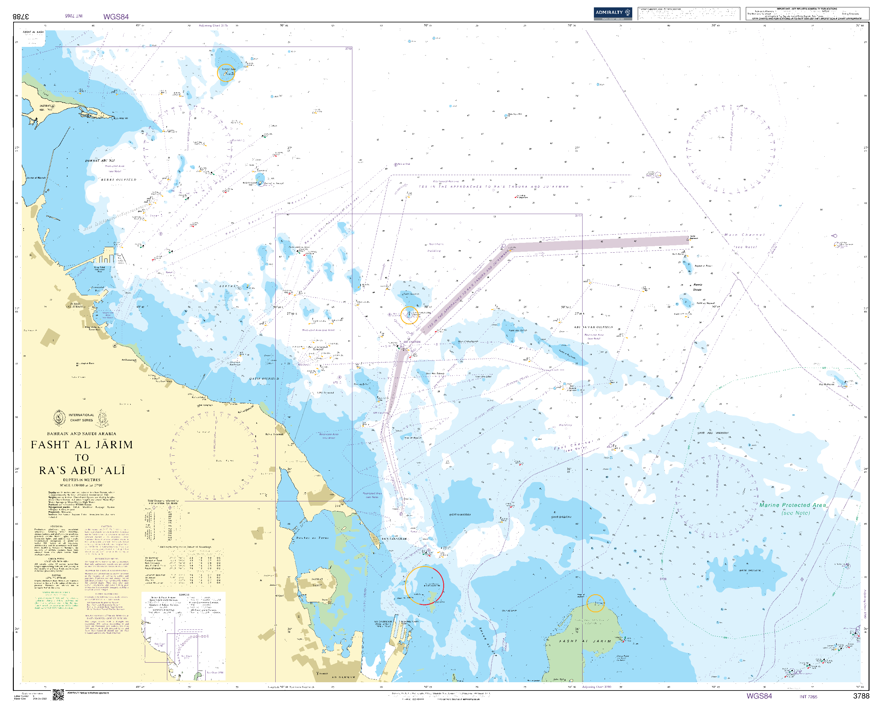 British Admiralty Nautical Chart 3788: Bahrain and Saudi Arabia, Fasht al Jārim to Ra's Abū 'Alī