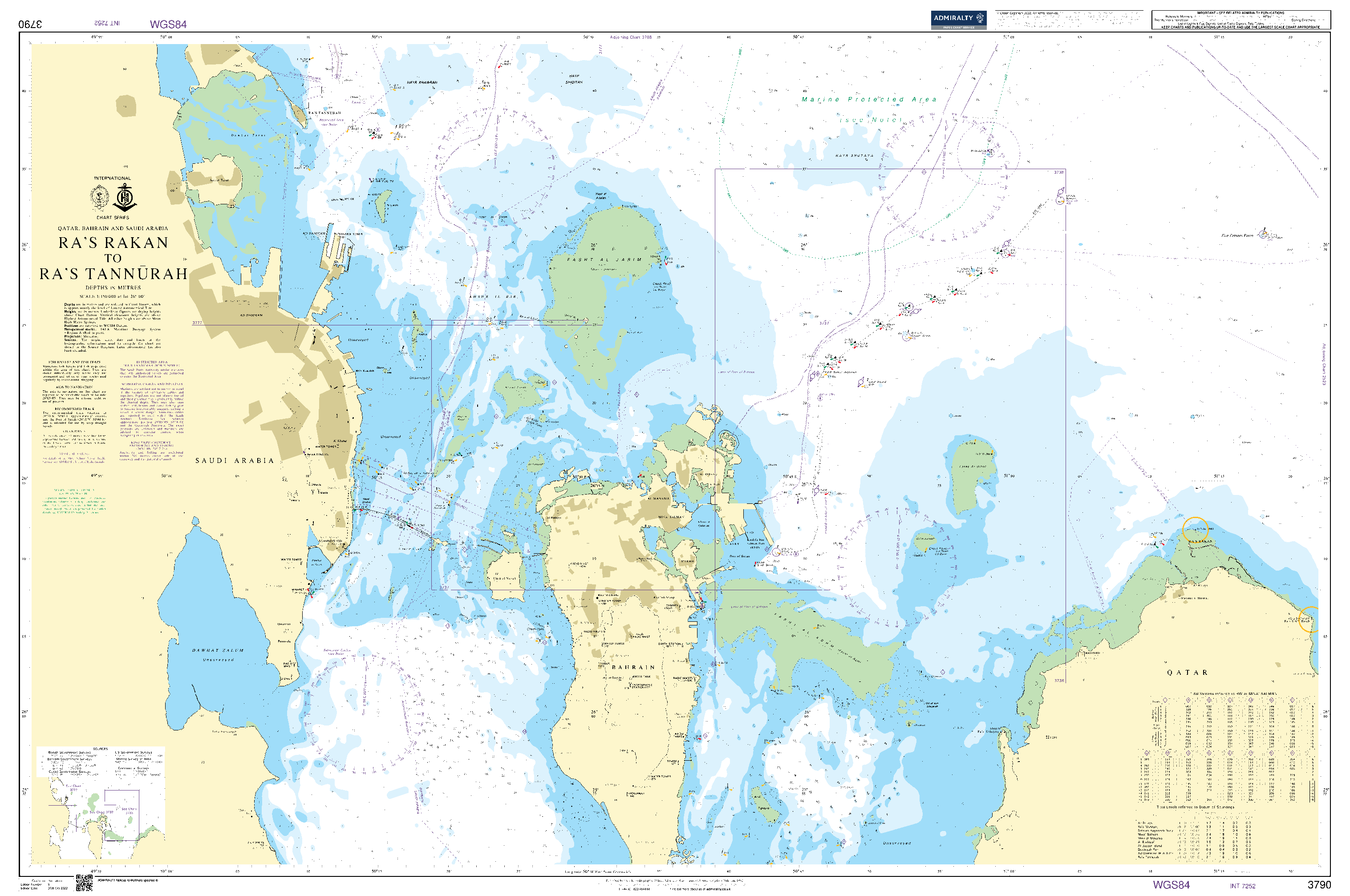 British Admiralty Nautical Chart 3790: Ra's Rakan to Ra's Tannurah