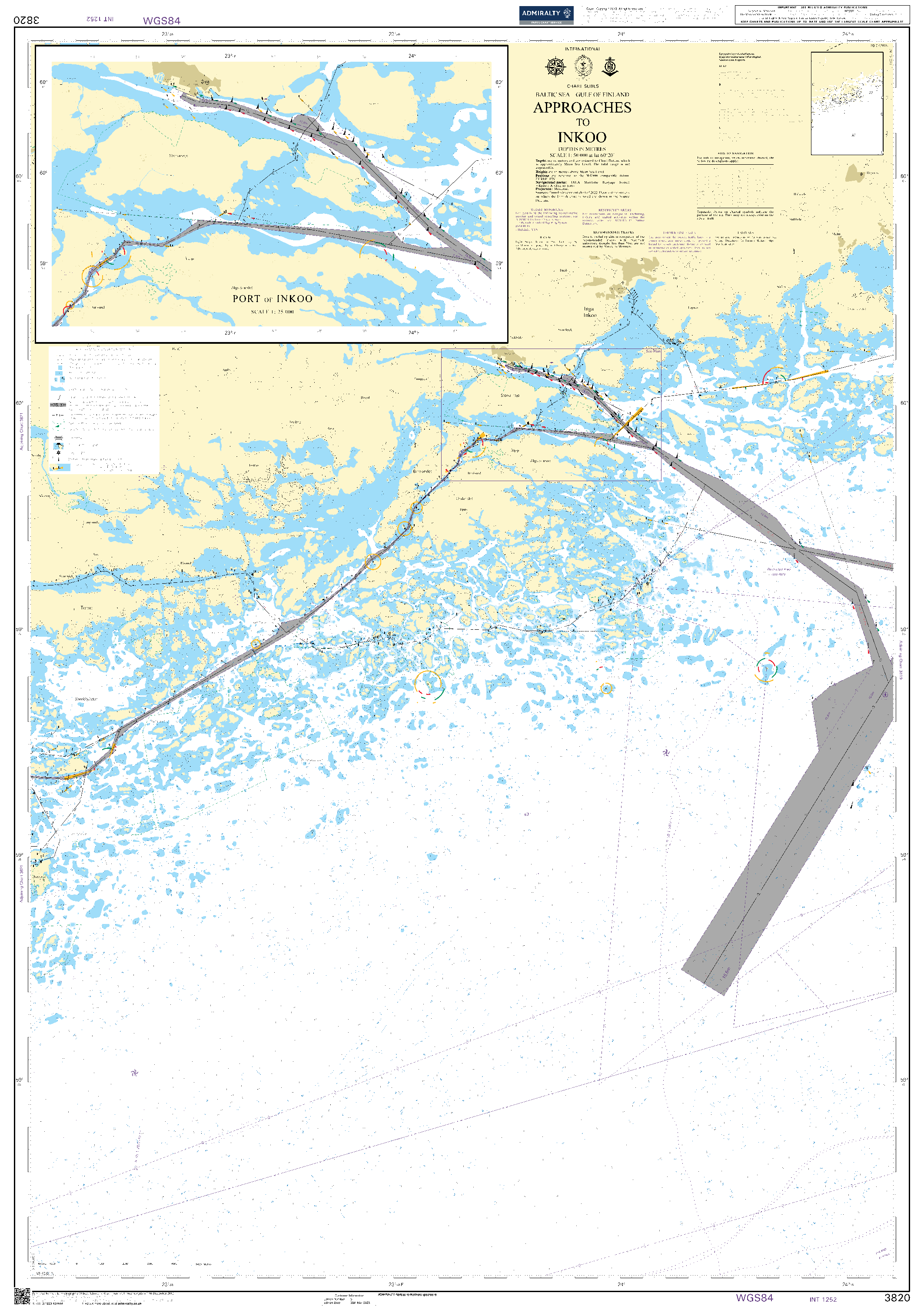 British Admiralty Nautical Chart 3820: Baltic Sea - Gulf of Finland, Approaches to Inkoo. Port of Inkoo