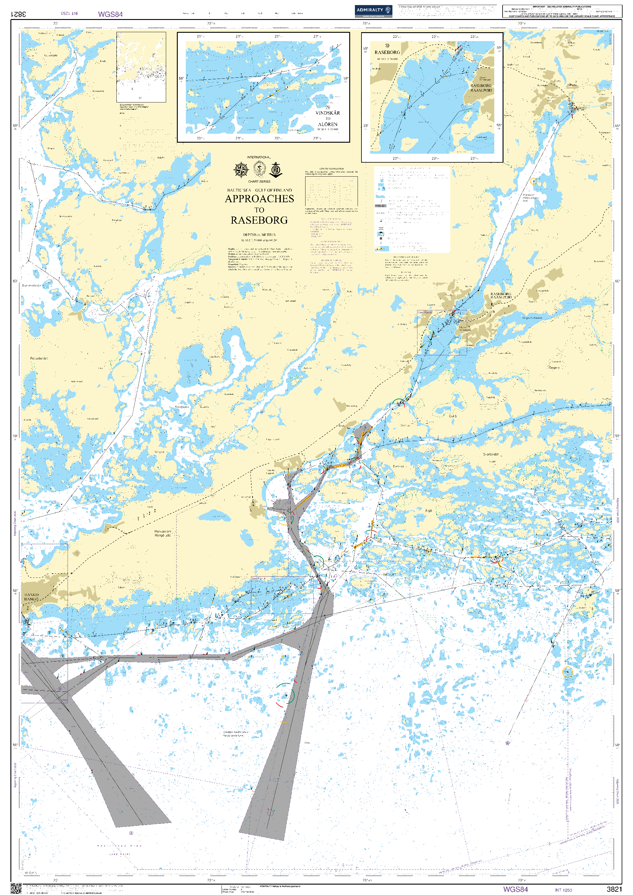 British Admiralty Nautical Chart 3821: Approaches to Raseborg