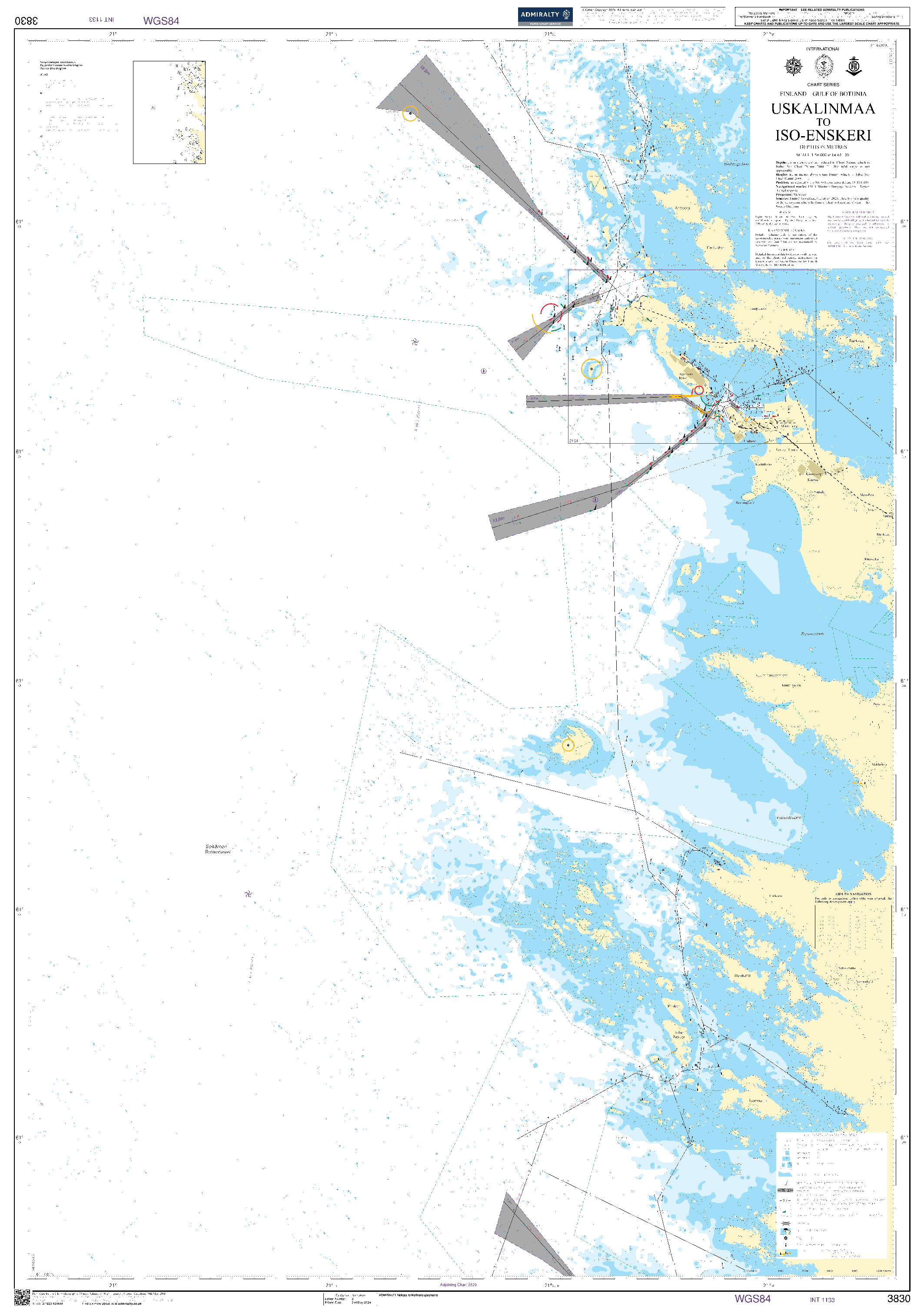 British Admiralty Nautical Chart 3830: Finland - Gulf of Bothnia, Uskalinmaa to Iso-Enskeri