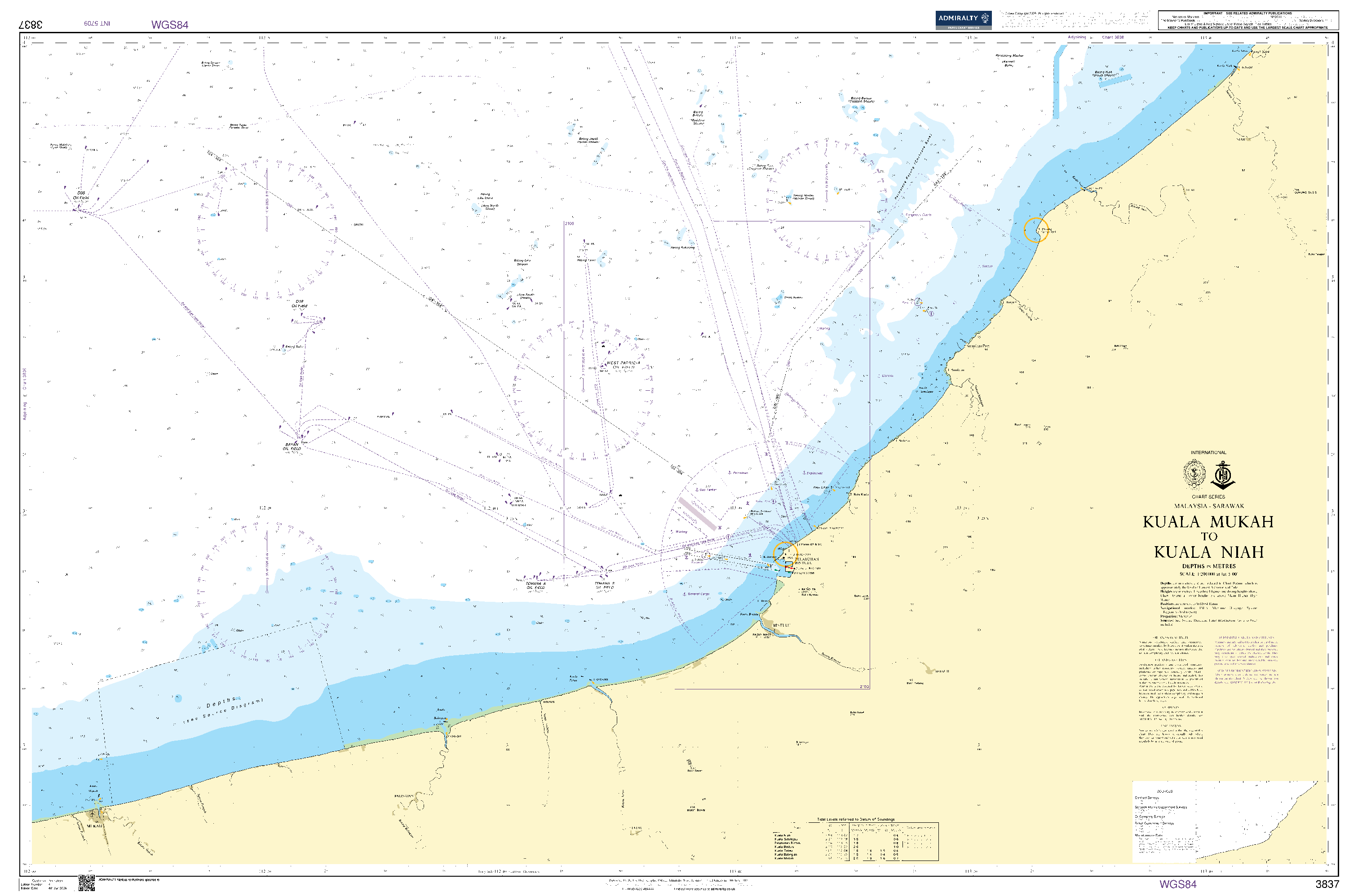 British Admiralty Nautical Chart 3837: Kuala Mukah to Kuala Niah