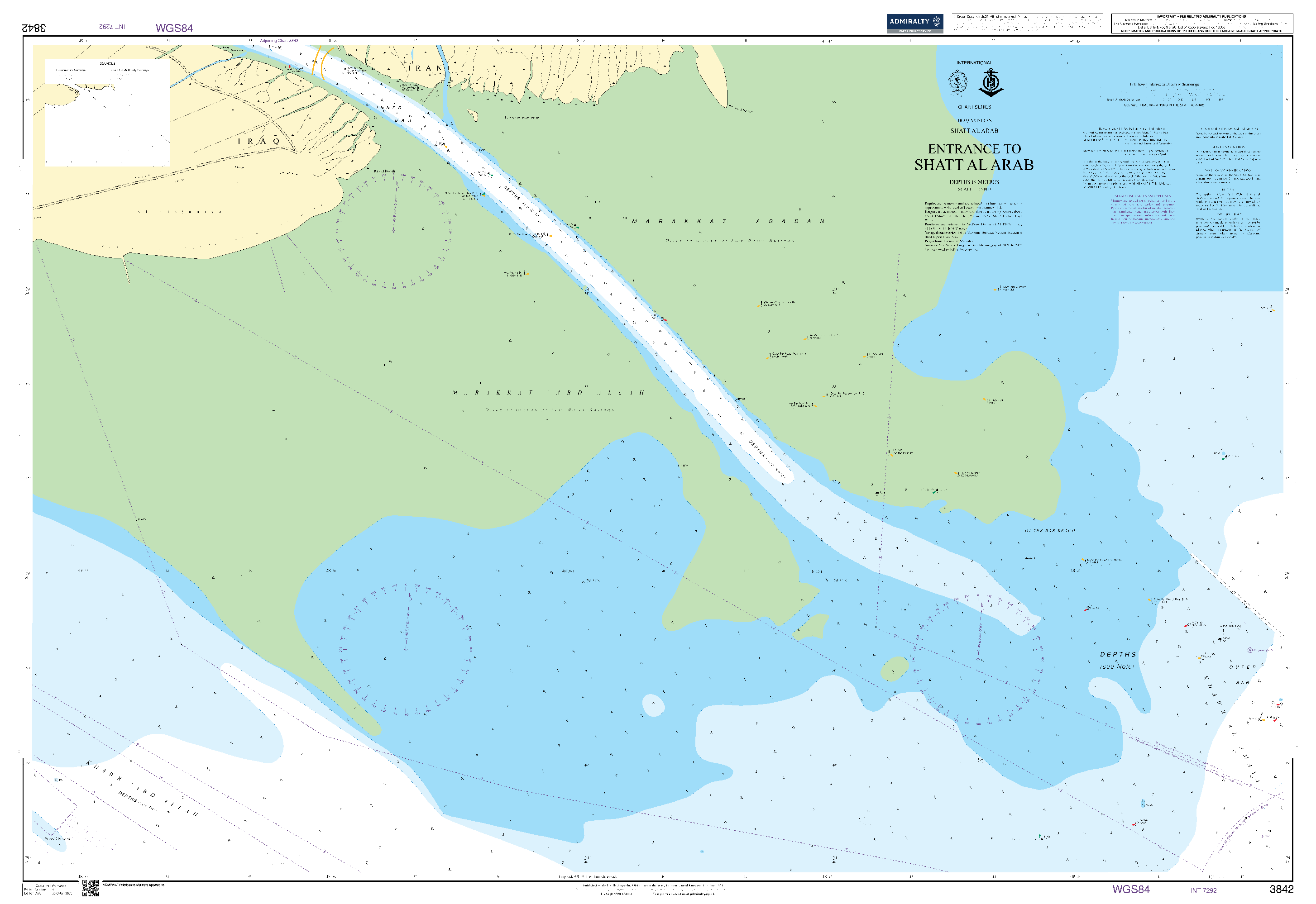 British Admiralty Nautical Chart 3842: Entrance to Shatt al `Arab