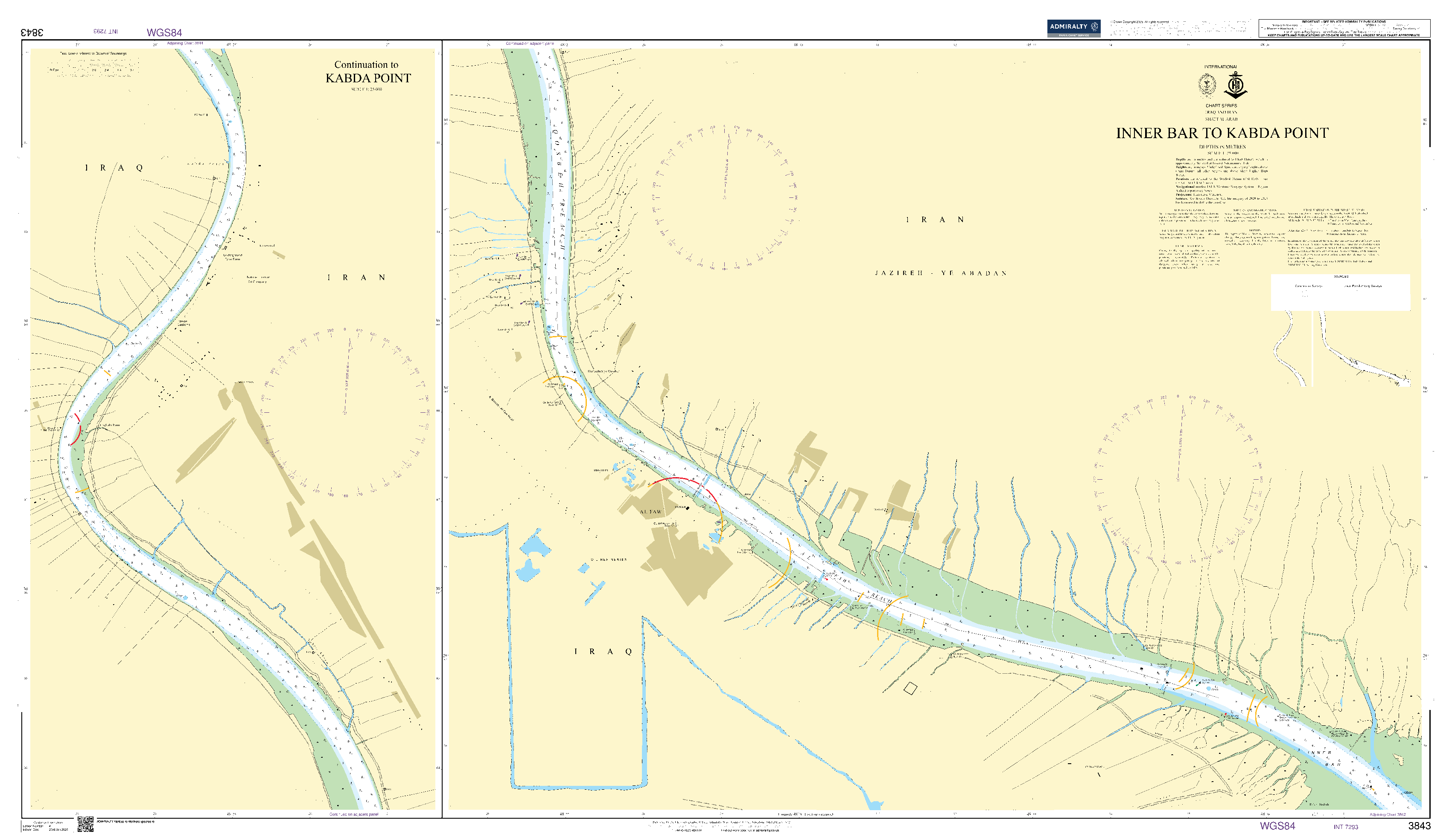 British Admiralty Nautical Chart 3843: Inner Bar to Kabda Point