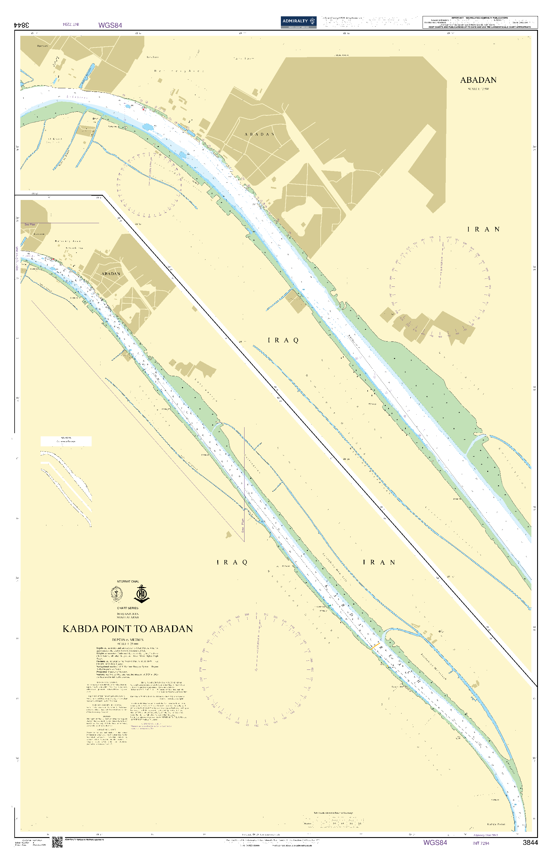 British Admiralty Nautical Chart 3844: Kabda Point to Abadan