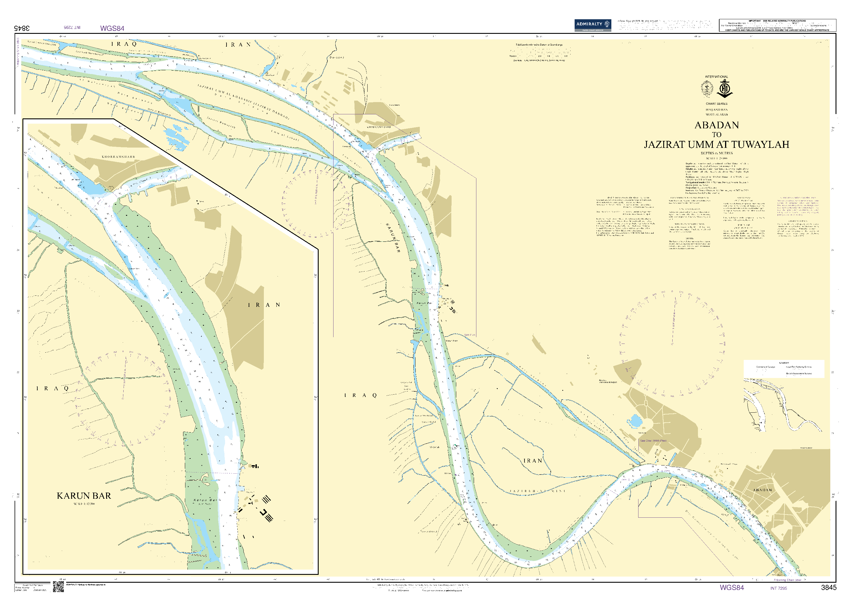 British Admiralty Nautical Chart 3845: Abadan to Jazirat Umm at Tuwaylah