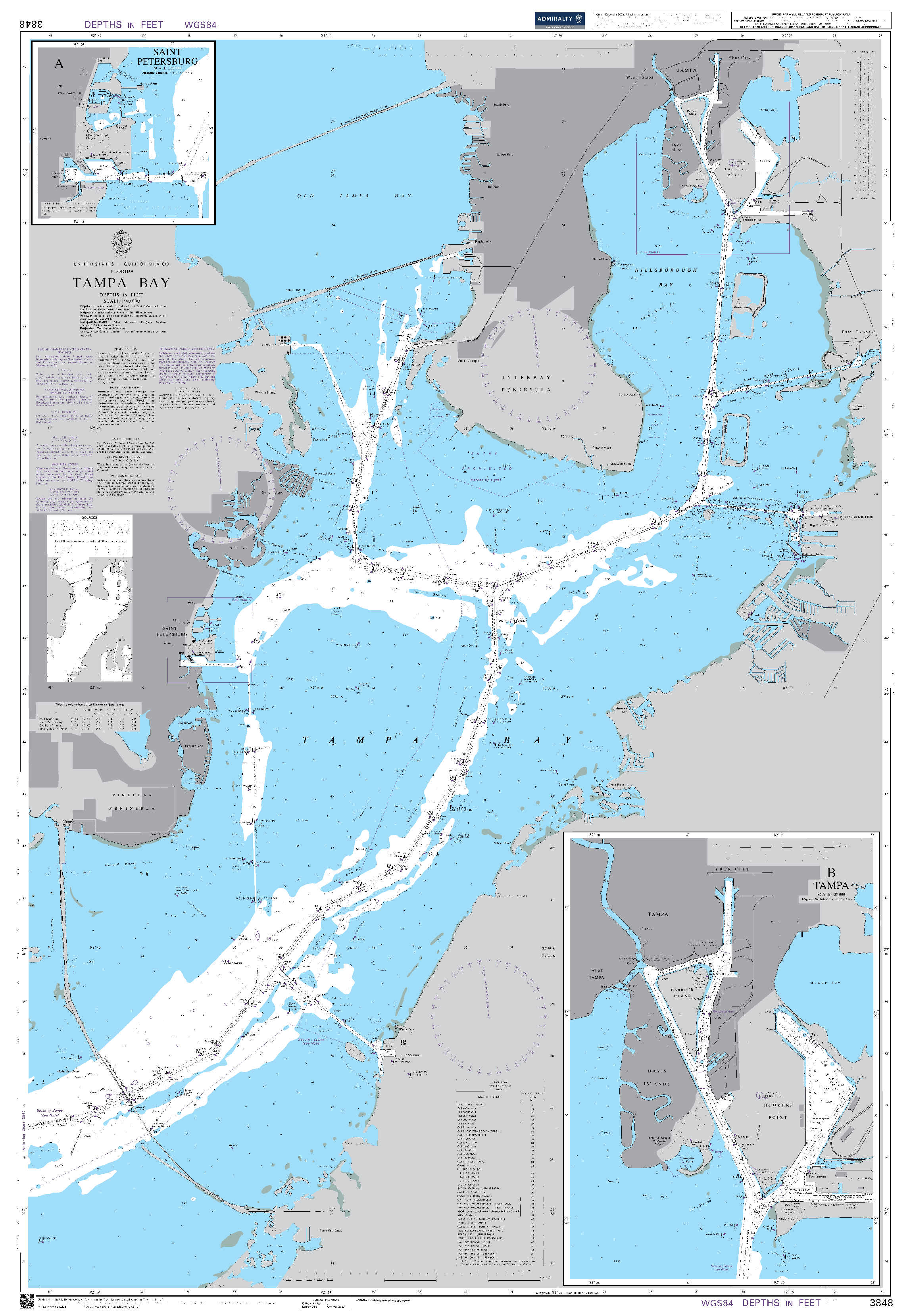 British Admiralty Nautical Chart 3848: Tampa Bay