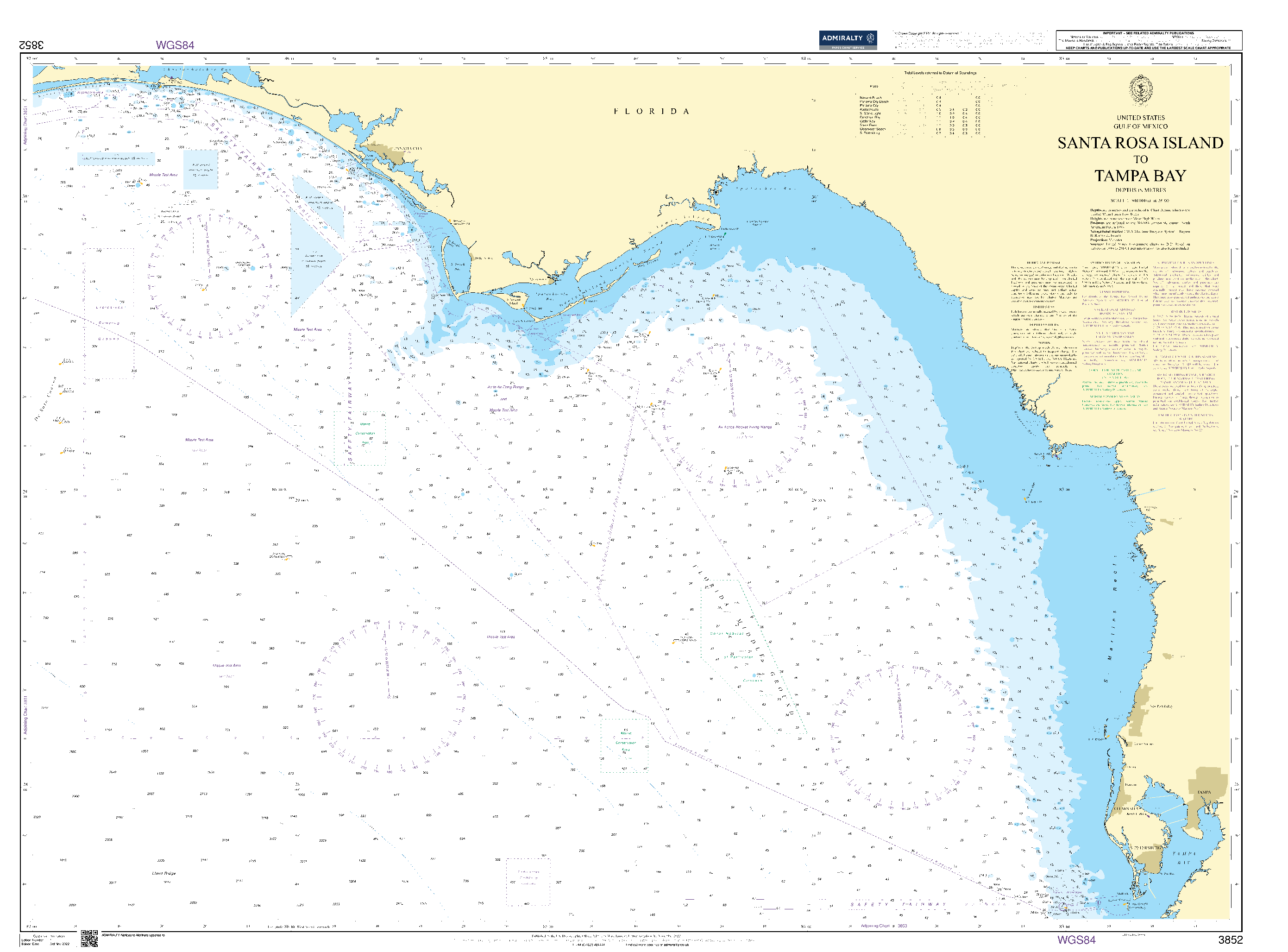 British Admiralty Nautical Chart 3852: Pensacola Bay to Tampa Bay