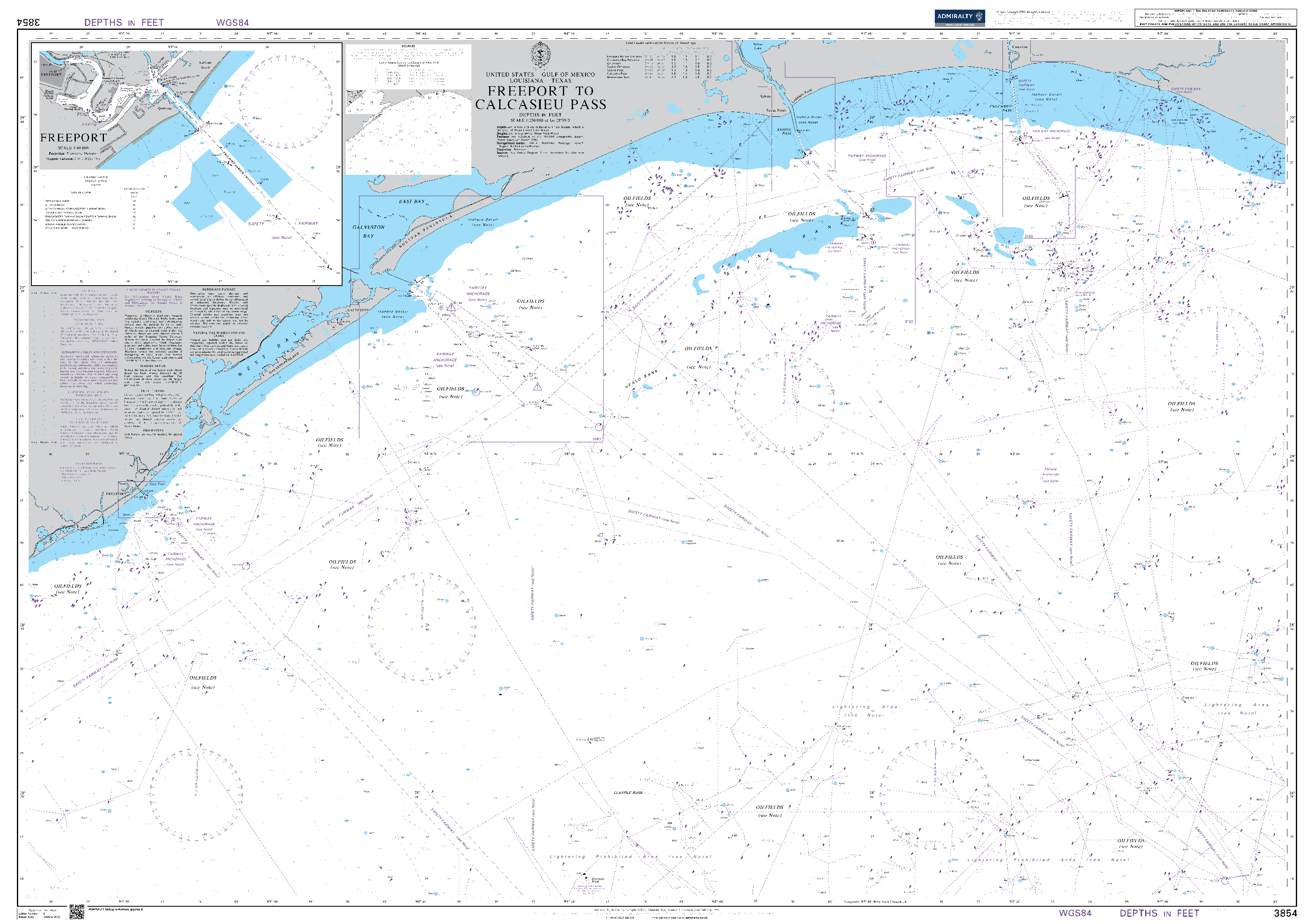 British Admiralty Nautical Chart 3854: Freeport to Calcasieu Pass