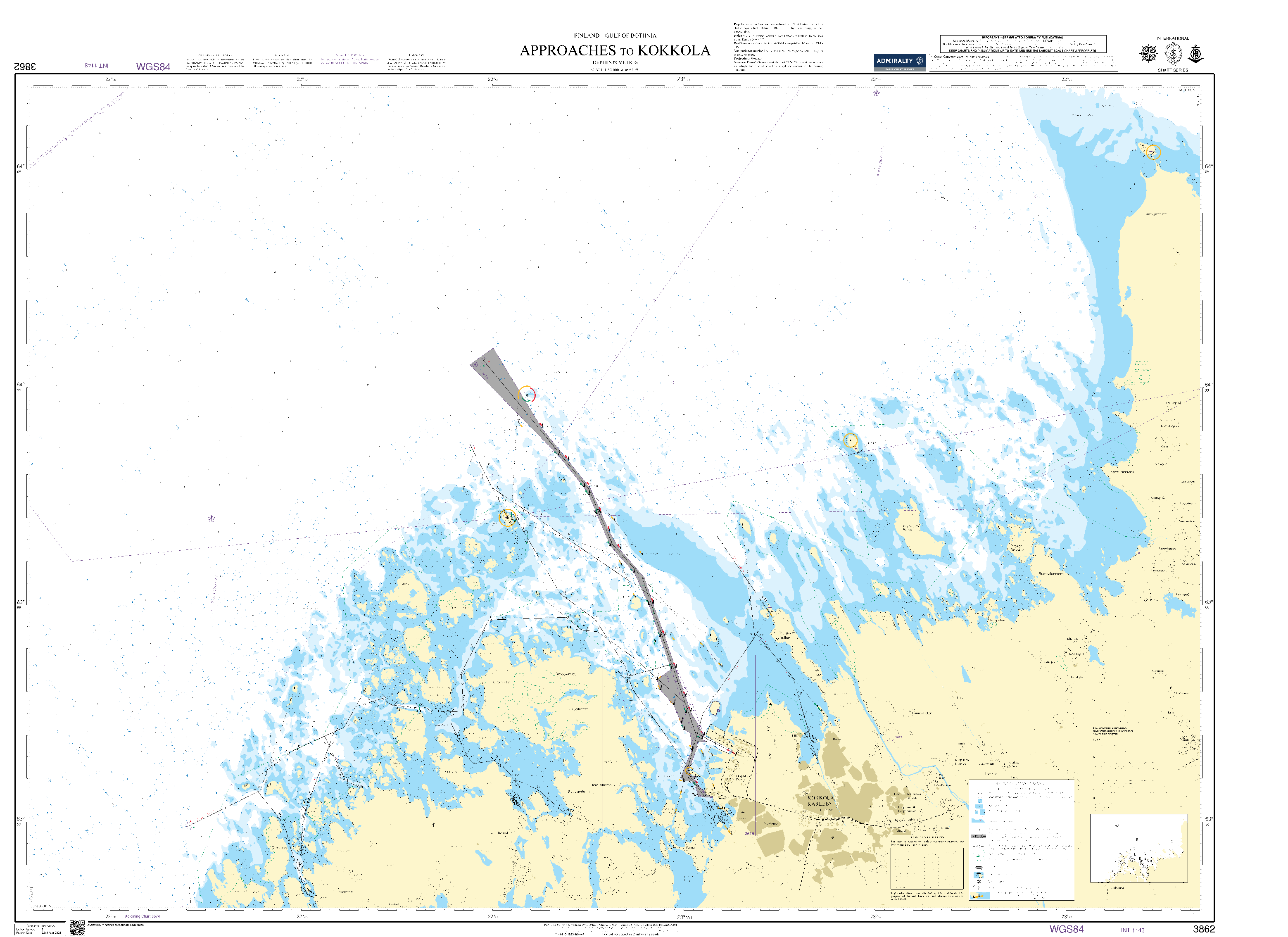 British Admiralty Nautical Chart 3862: Approaches to Kokkola
