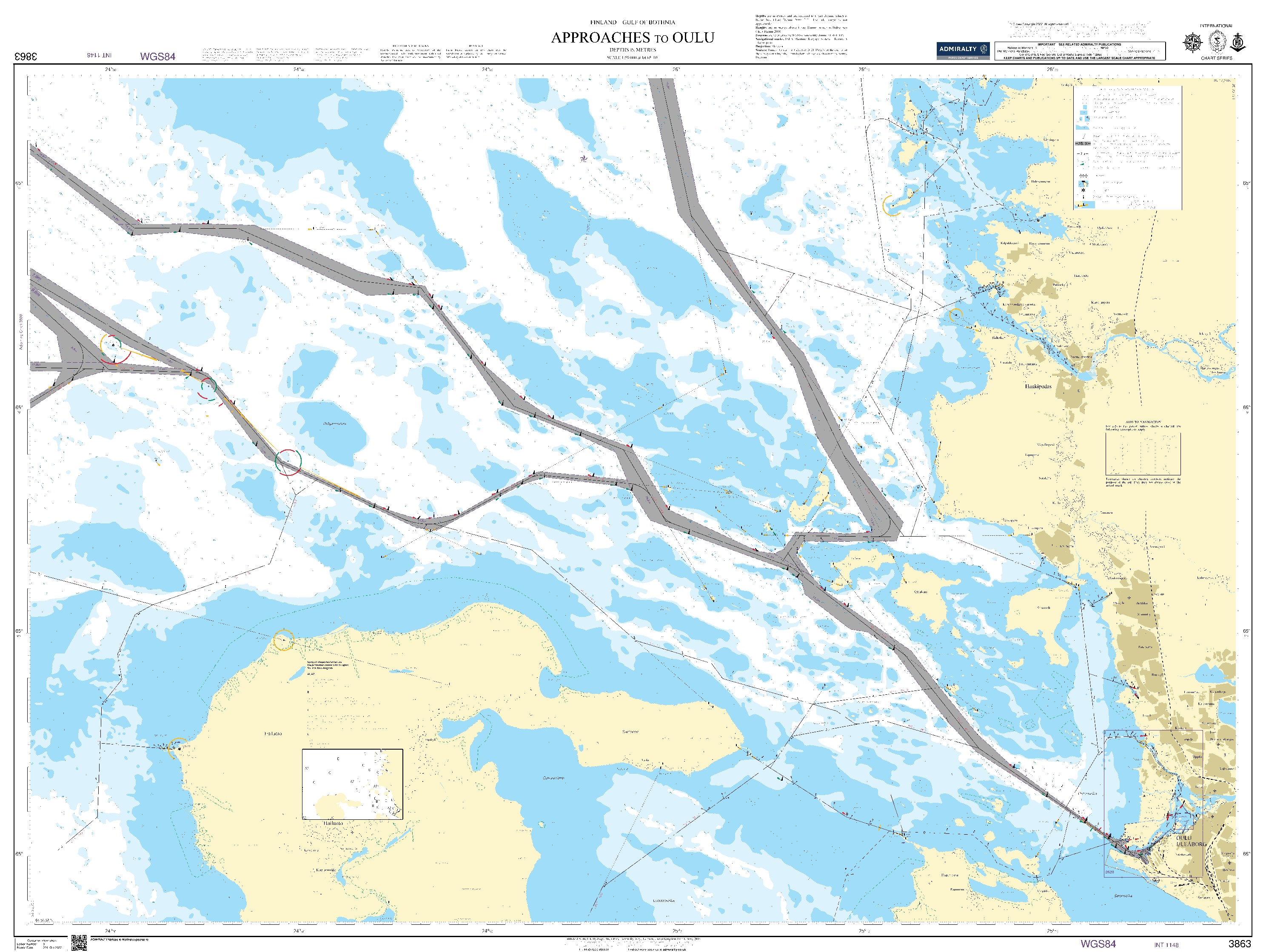 British Admiralty Nautical Chart 3863: Approaches to Oulu