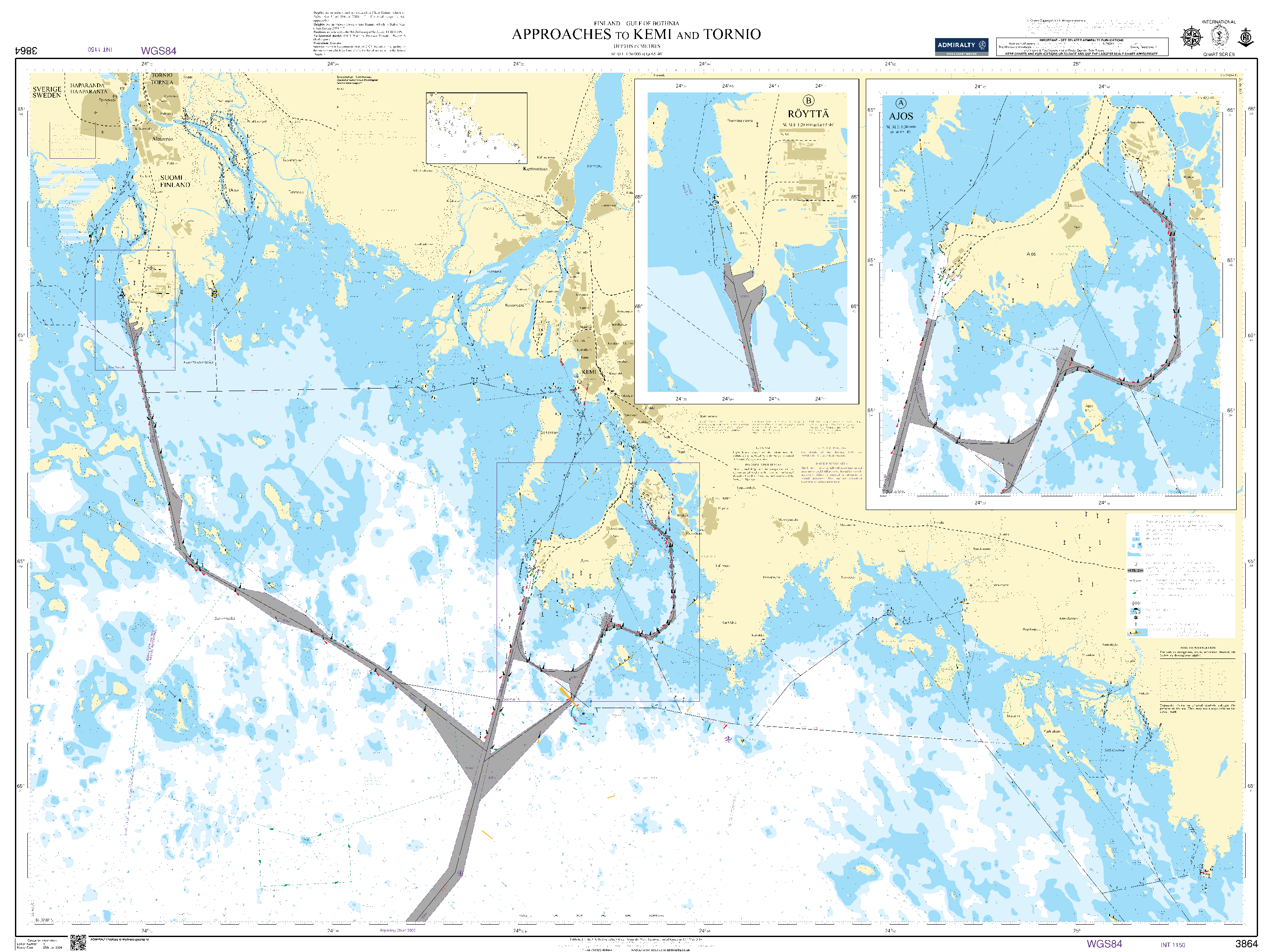 British Admiralty Nautical Chart 3864: Finland - Gulf of Bothnia, Approaches to Kemi and Tornio
