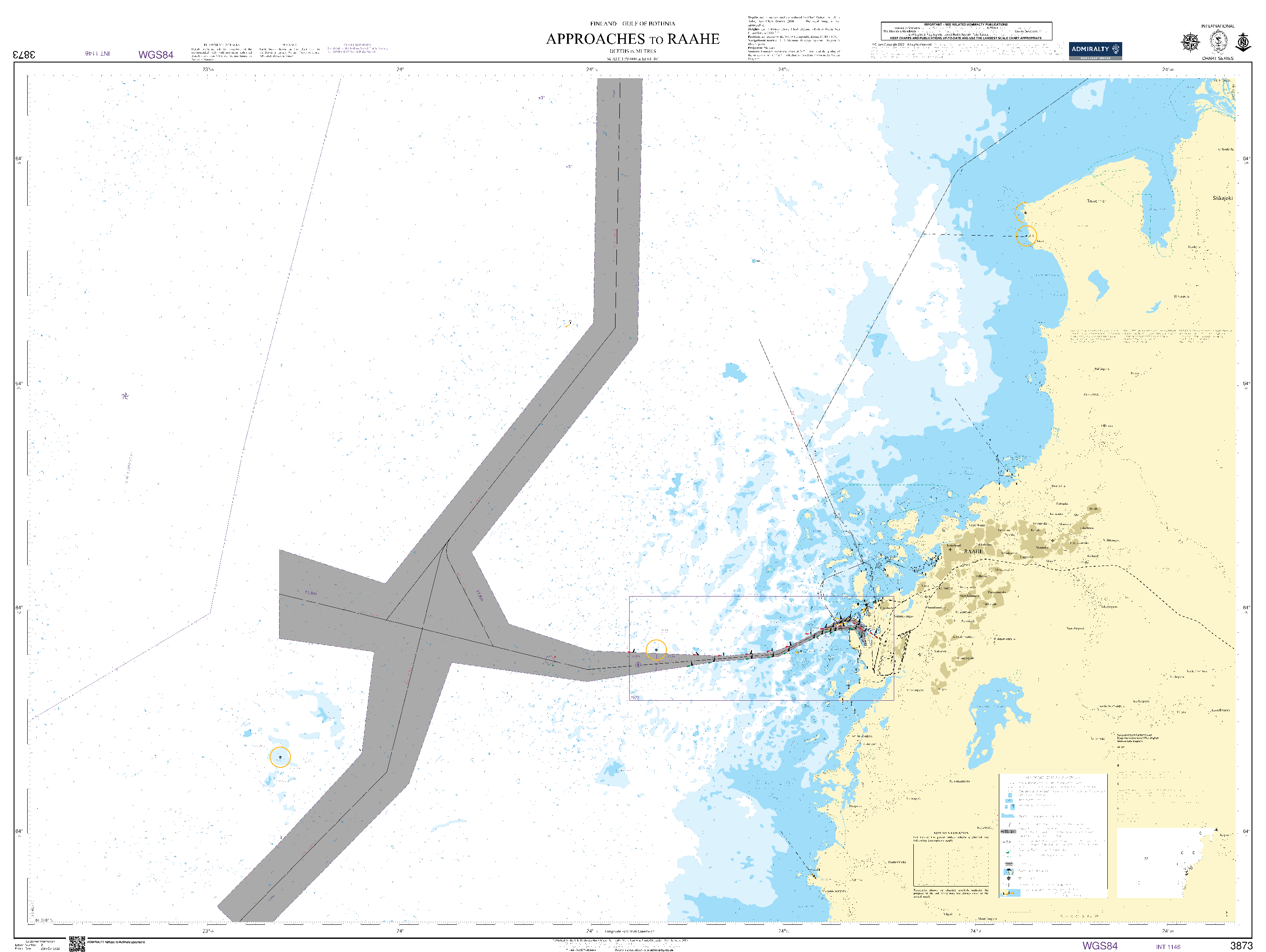 British Admiralty Nautical Chart 3873: Approaches to Raahe