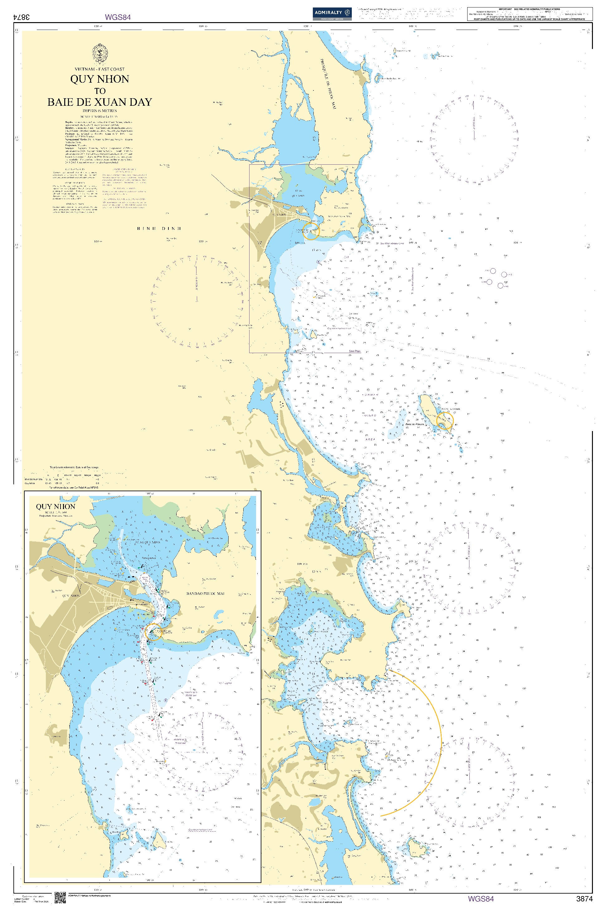 British Admiralty Nautical Chart 3874: Vietnam - East Coast, Quy Nhon to Baie De Xuan Day