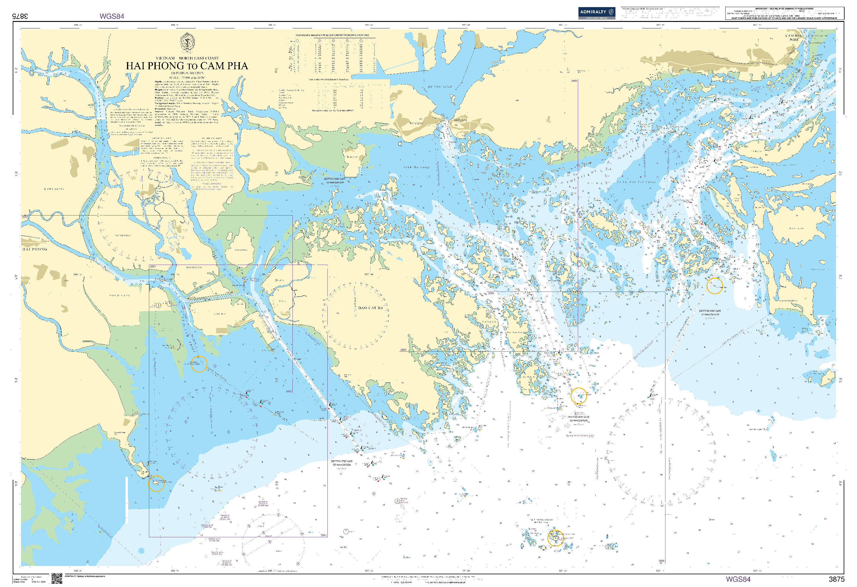 British Admiralty Nautical Chart 3875: Vietnam - North East Coast, Hai Phong To Cam Pha
