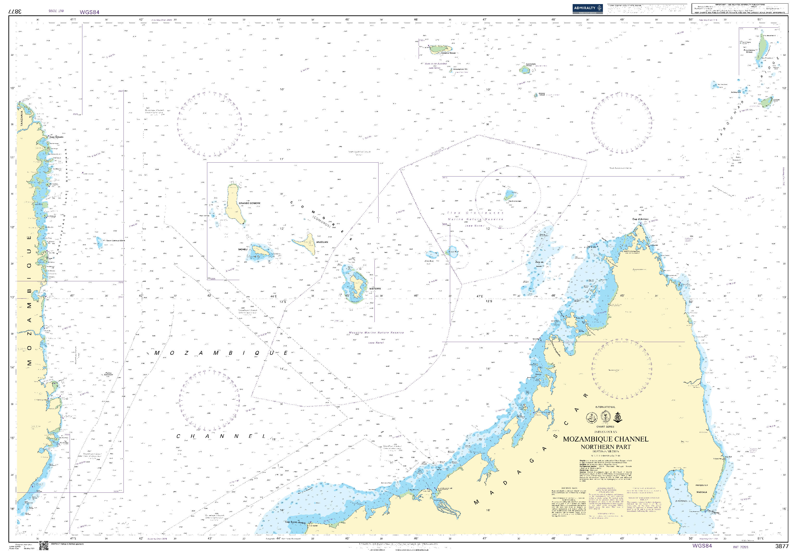 British Admiralty Nautical Chart 3877: Mozambique Channel Northern Part