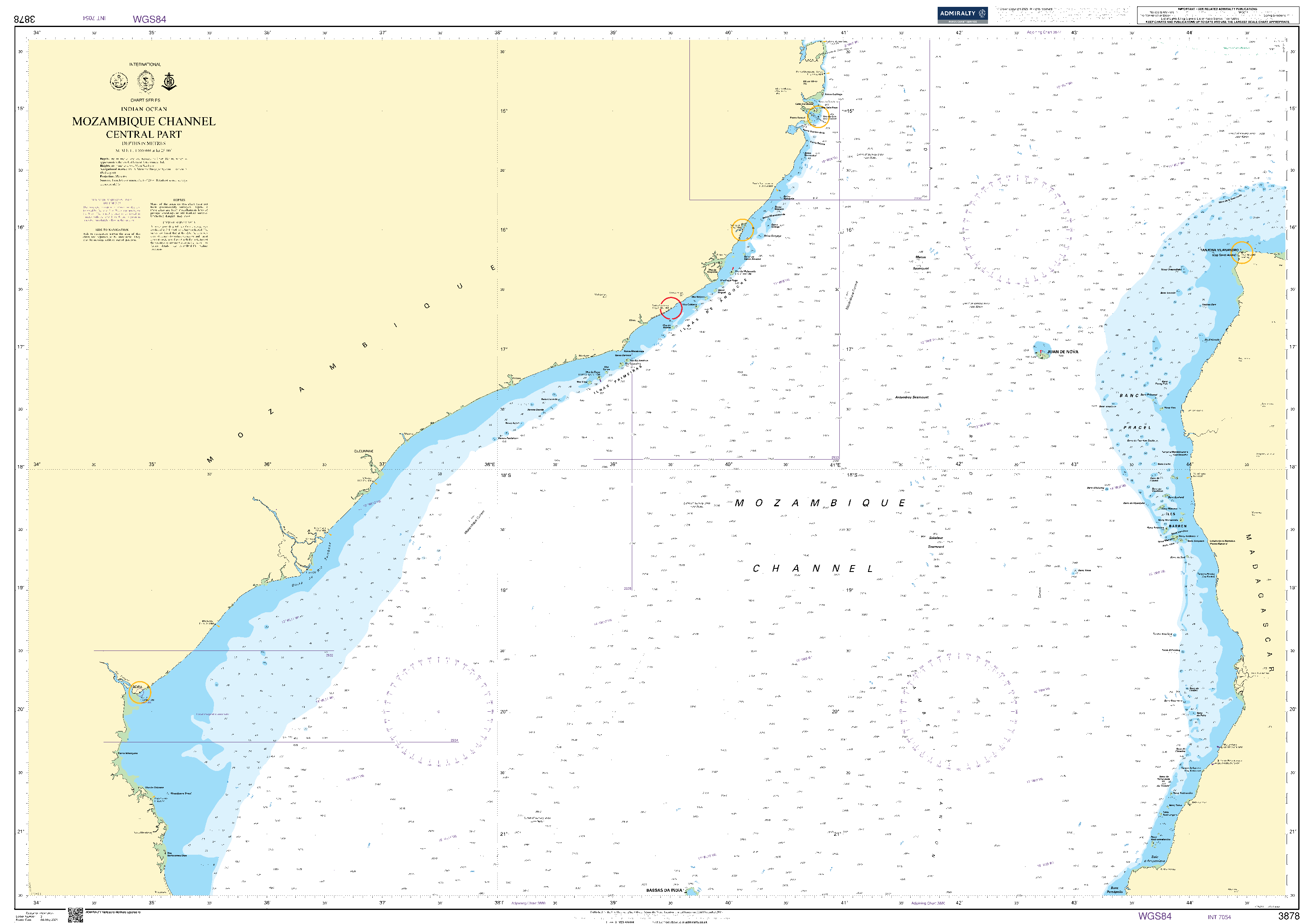 British Admiralty Nautical Chart 3878: Mozambique Channel, Central Part