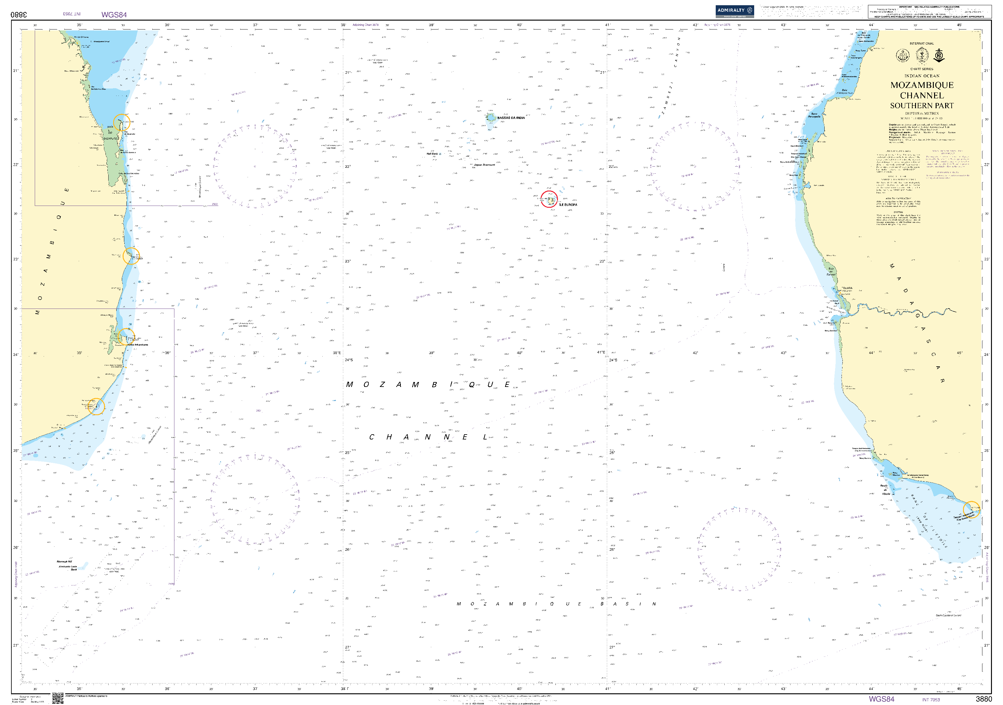 British Admiralty Nautical Chart 3880: Mozambique Channel , Southern Part