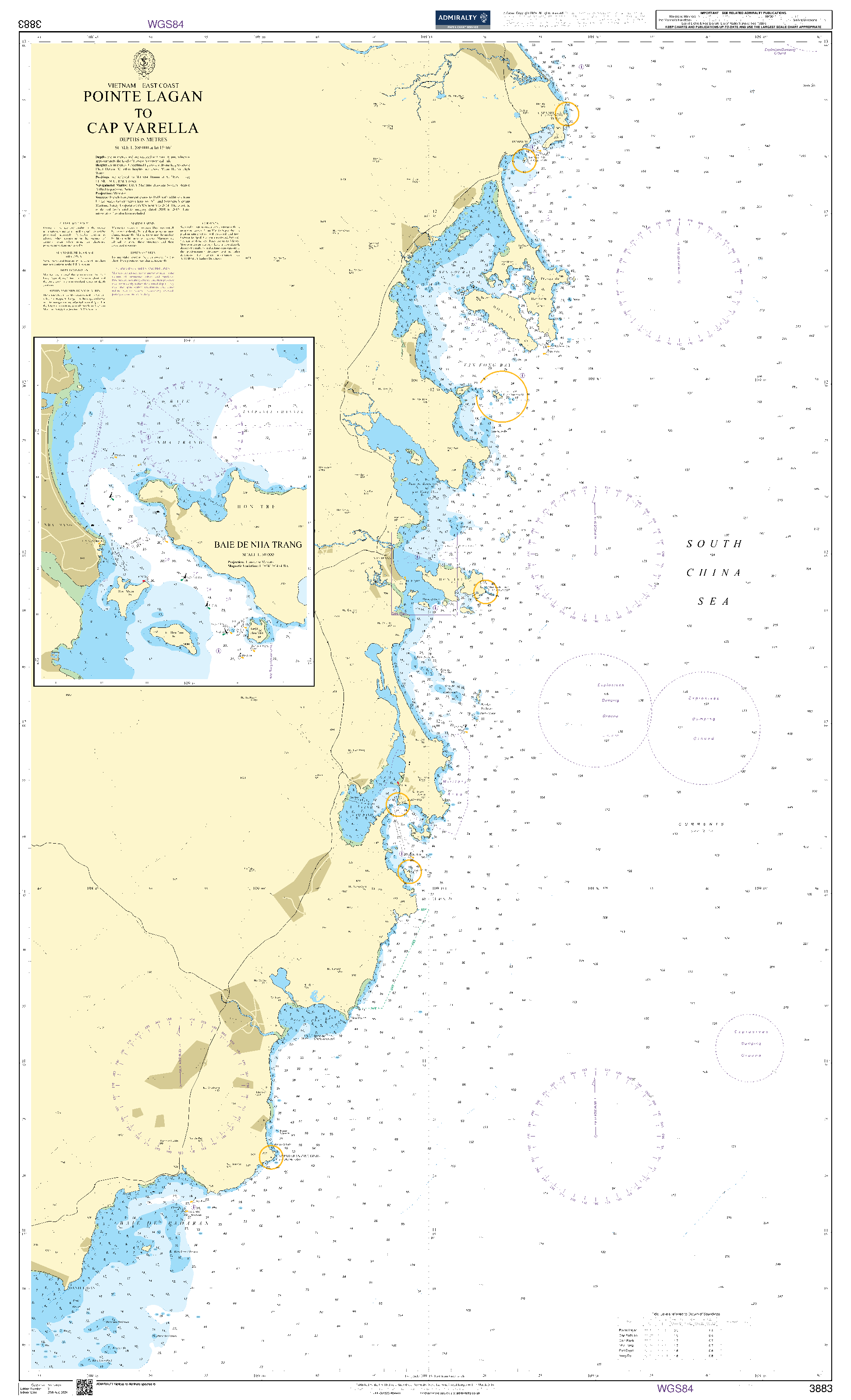British Admiralty Nautical Chart 3883: Pointe Lagan to Cap Varella