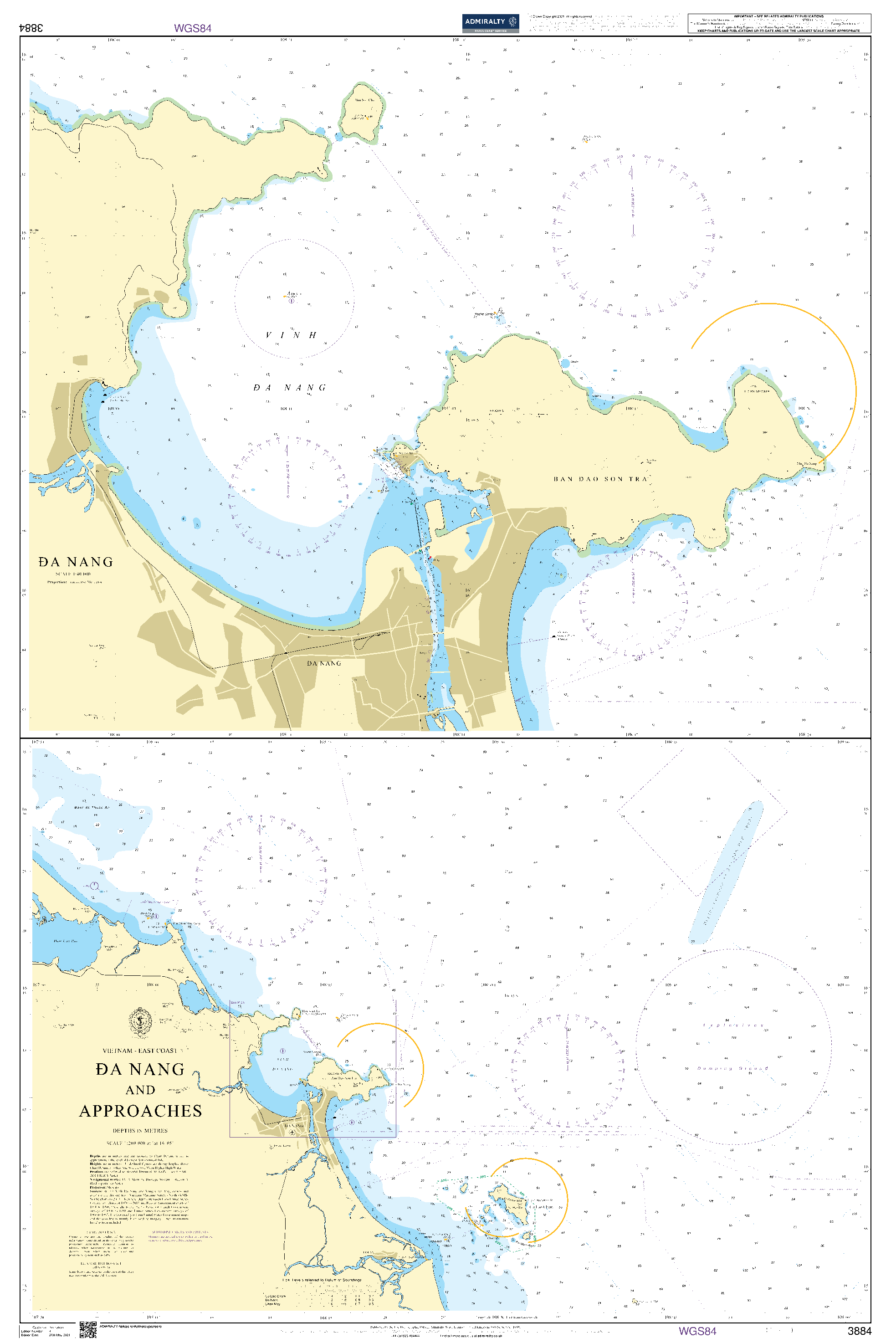 British Admiralty Nautical Chart 3884: Vietnam – East Coast, Ða Nang and Approaches. Ða Nang