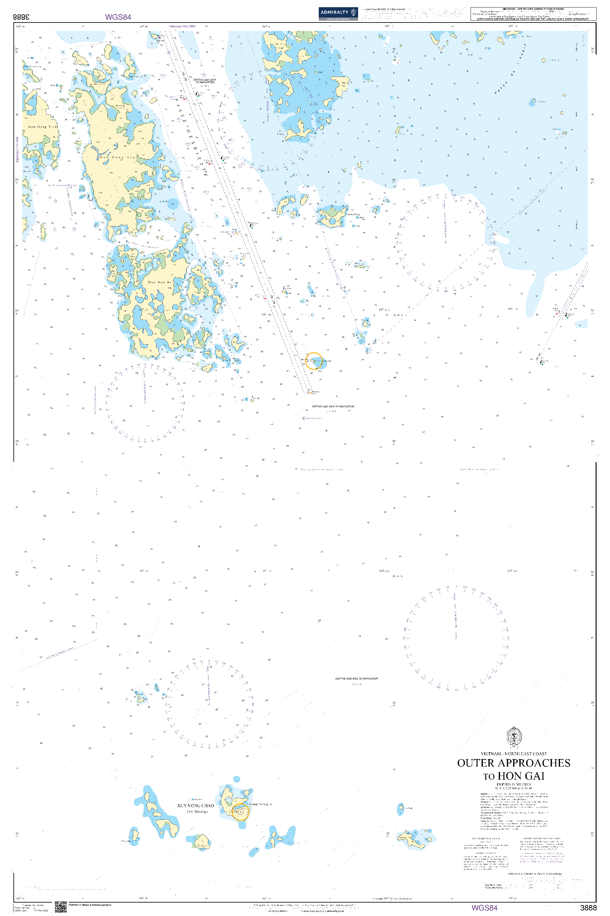 British Admiralty Nautical Chart 3888: Outer Approaches to Hon Gai