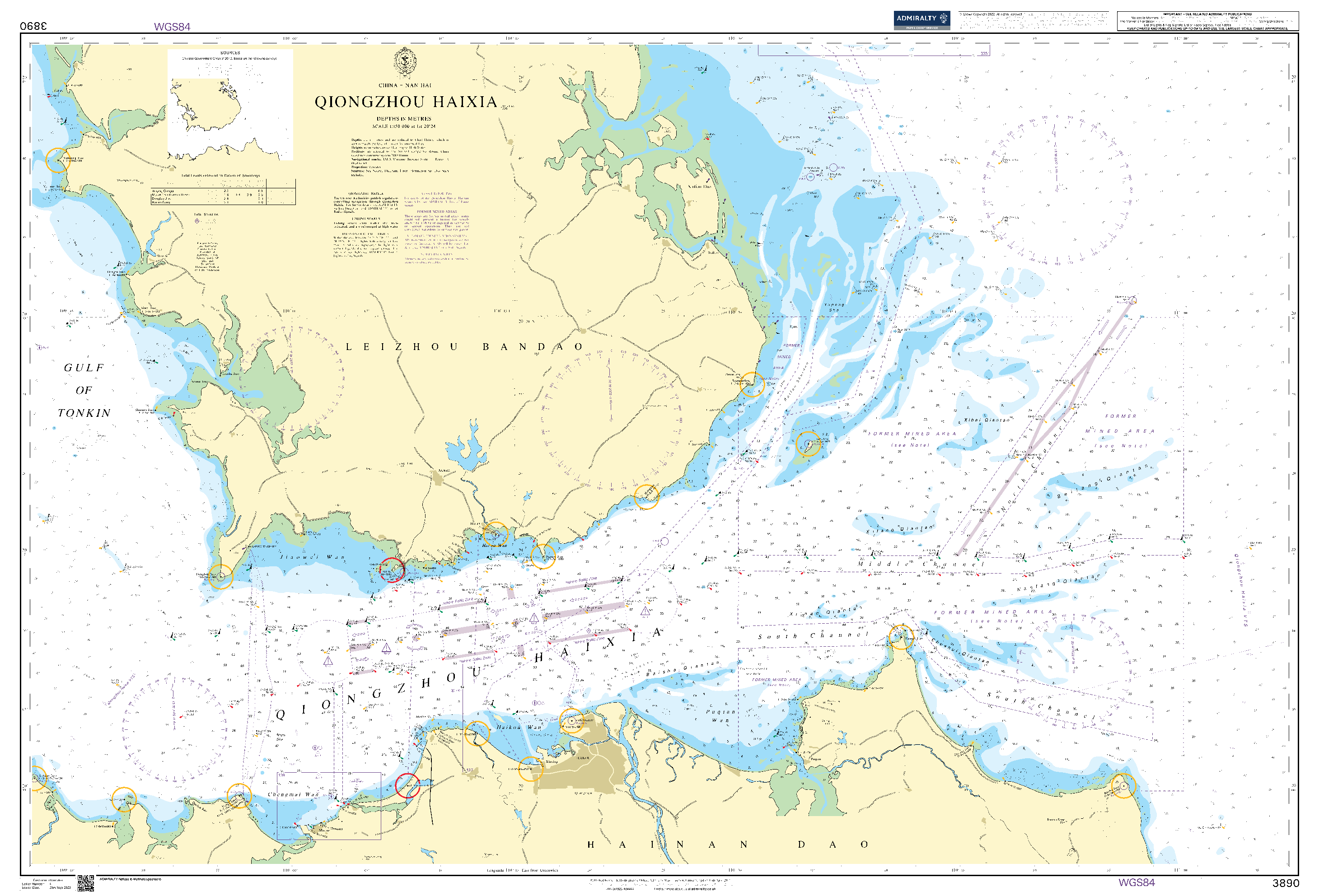 British Admiralty Nautical Chart  3890: China - Nan Hai, Qiongzhou Haixia