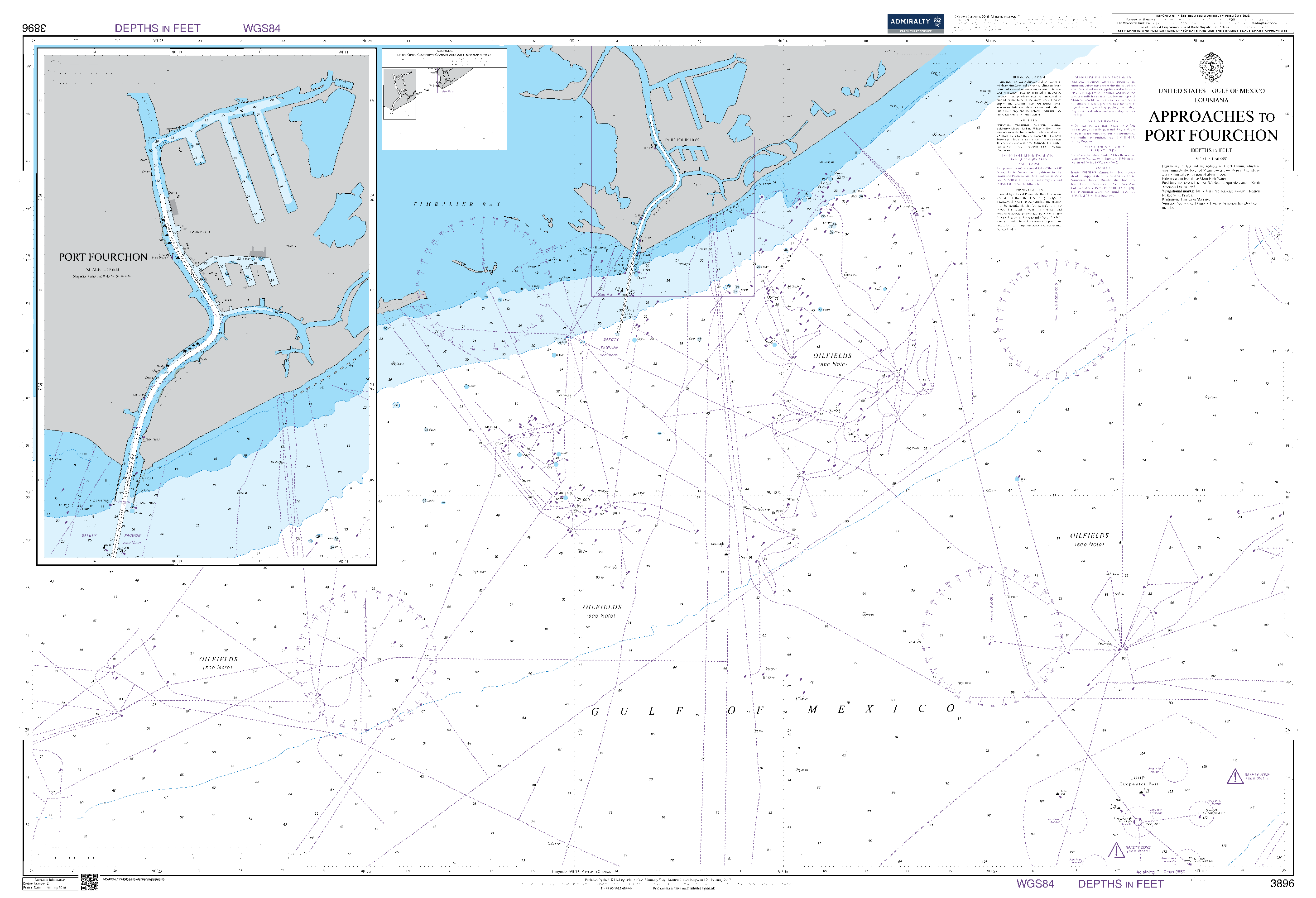 British Admiralty Nautical Chart 3896: United States - Gulf of Mexico, Louisiana, Approaches to Port Fourchon