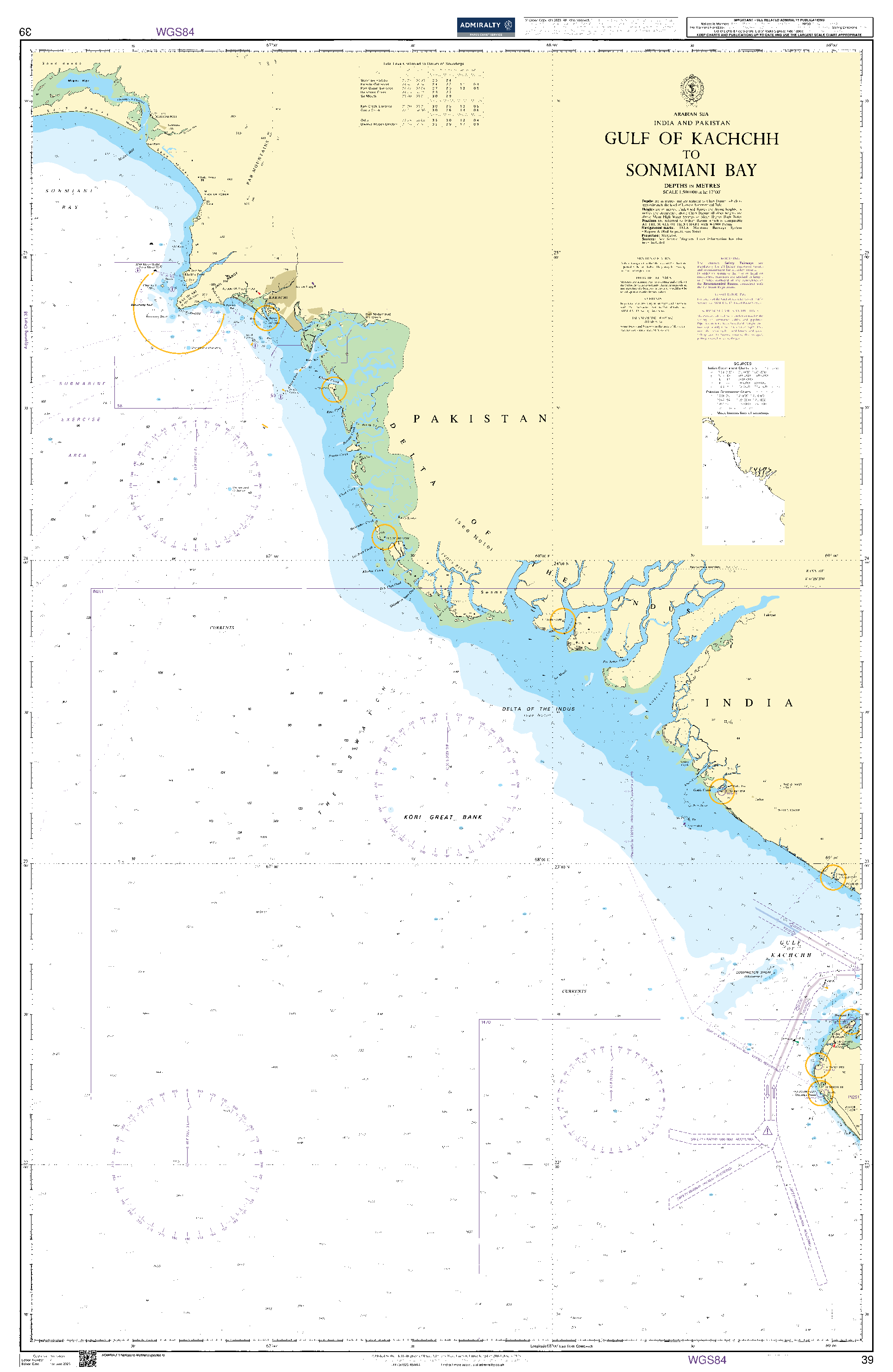 British Admiralty Nautical Chart 39: Gulf of Kachchh to Sonmiani Bay