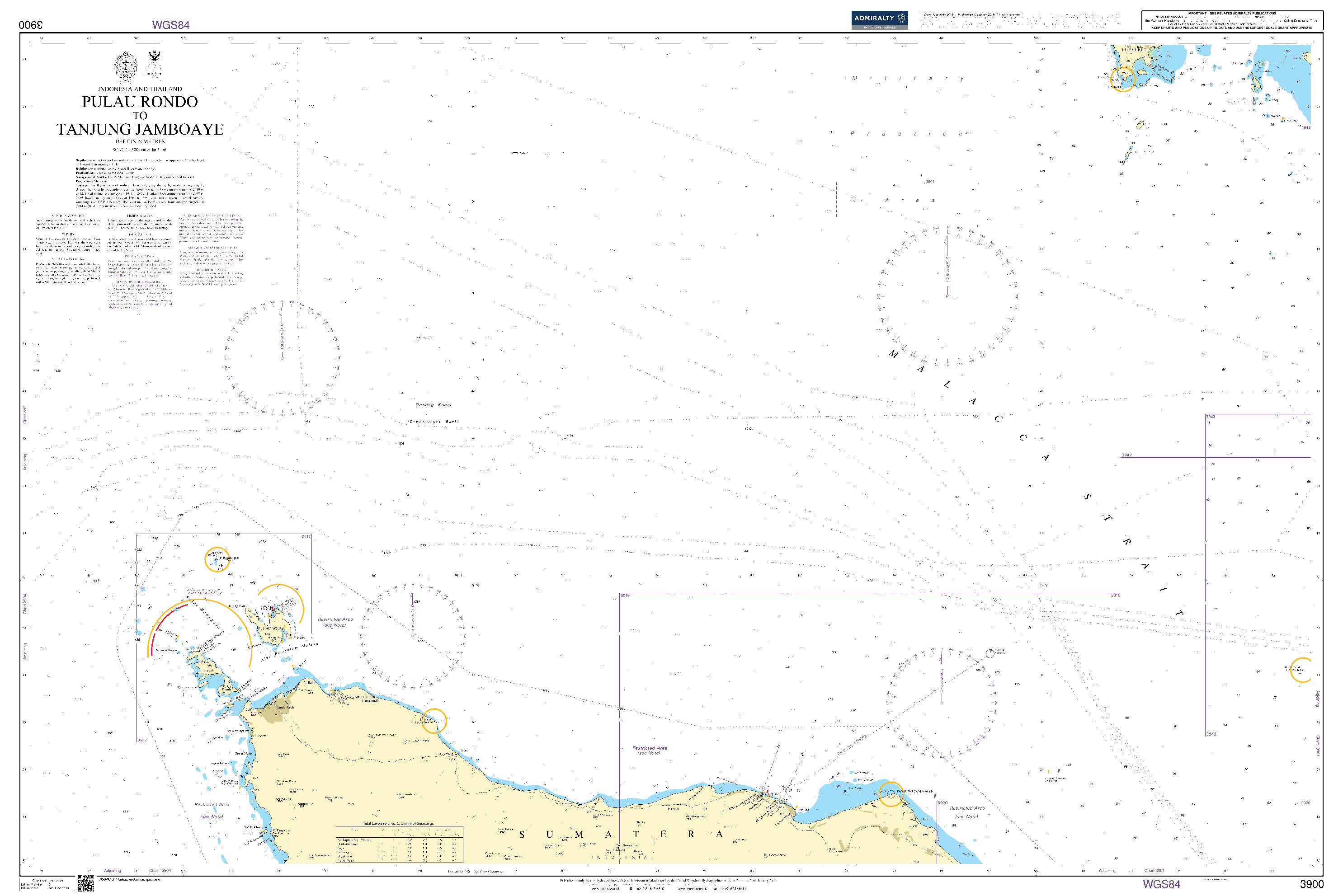 British Admiralty Nautical Chart 3900: Indonesia and Thailand, Pulau Rondo to Tanjung Jamboaye