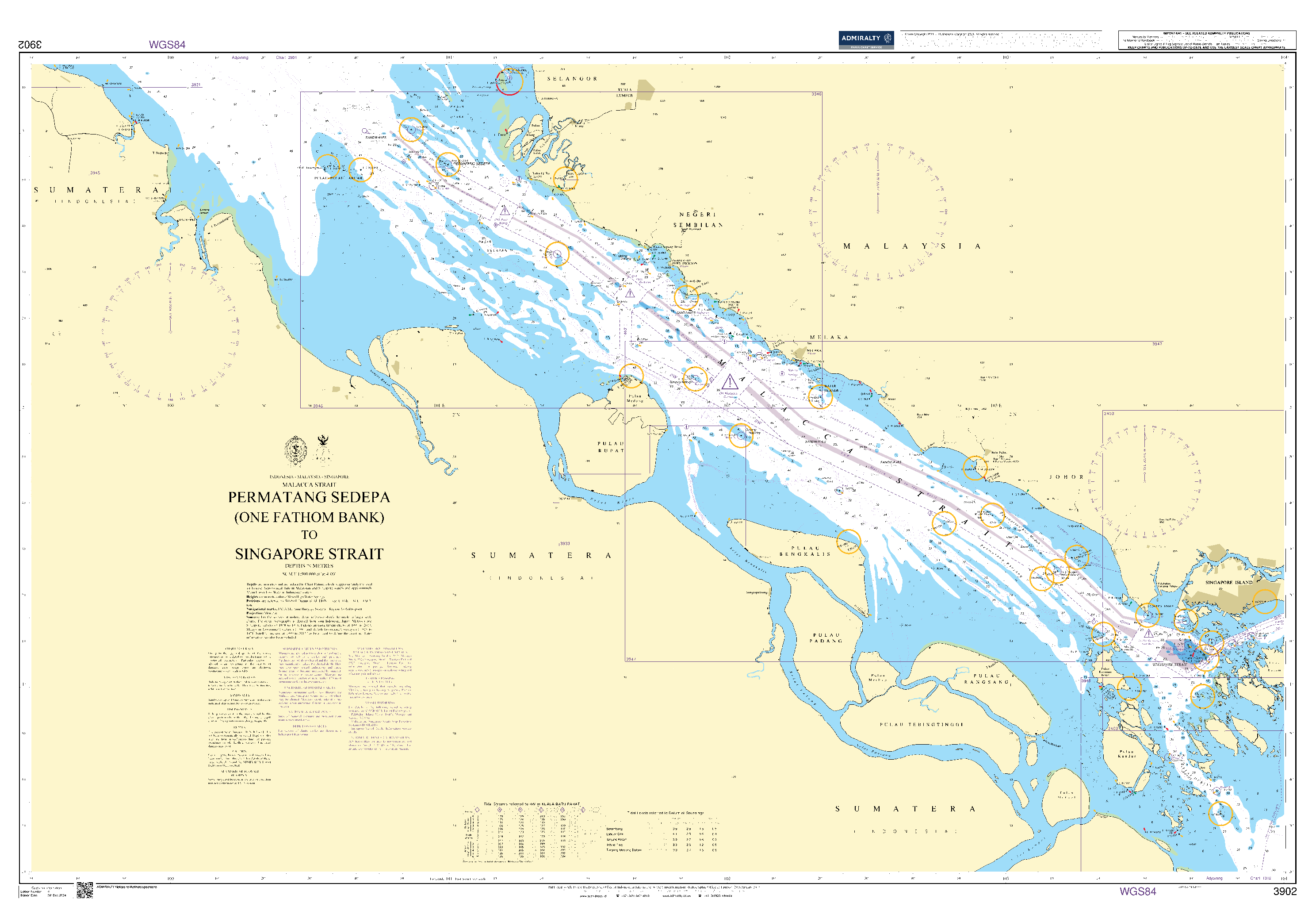 British Admiralty Nautical Chart 3902: Indonesia, Malaysia and Singapore - Malacca Strait, Permatang Sedepa (One Fathom Bank) to Singapore Strait